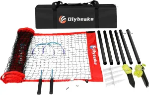12ft Half Court Badminton Net Set for Backyard with Anti-Sagging Net, Heavy Duty Poles, 2 Aluminum Badminton Rackets, 3 Shuttlecocks, Carry Bag - Easy Setup & Durable