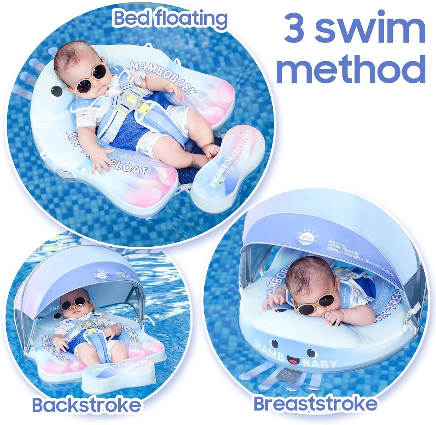 3 Swim Method Add Bed More Comfortable Mambobaby Float with Canopy and Tail Skin-Friendly Infant Pool Float Non Inflatable Baby Swim Float Mambo Float Swim Trainer for Boys Girls Aged 3-24 Months