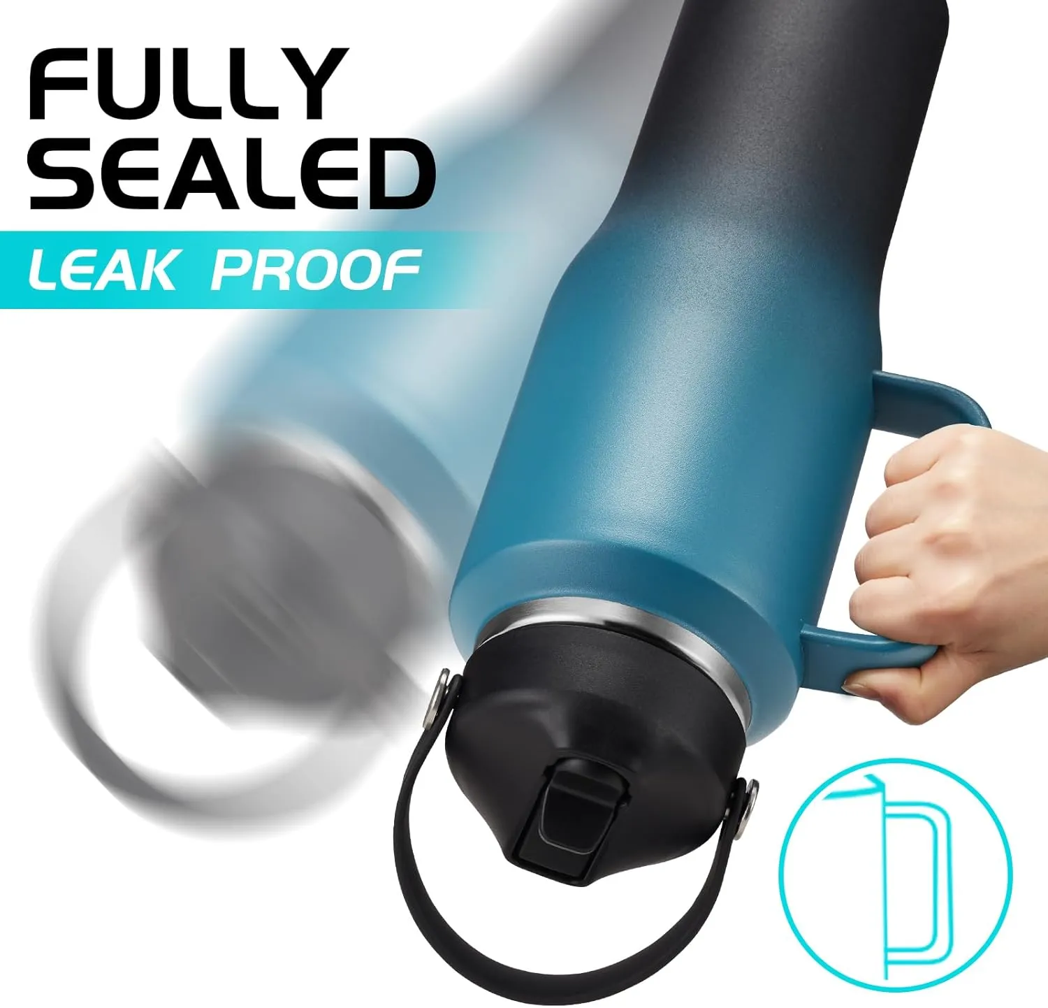 32 40 OZ Stainless-Steel Tumblers with Handle - Vacuum Insulated Water Bottles with Straw, Strap Carrier Bag & Protective Boot, Leak Proof Coffee Tumbler Thermo Flask Cups for Car Office Gym