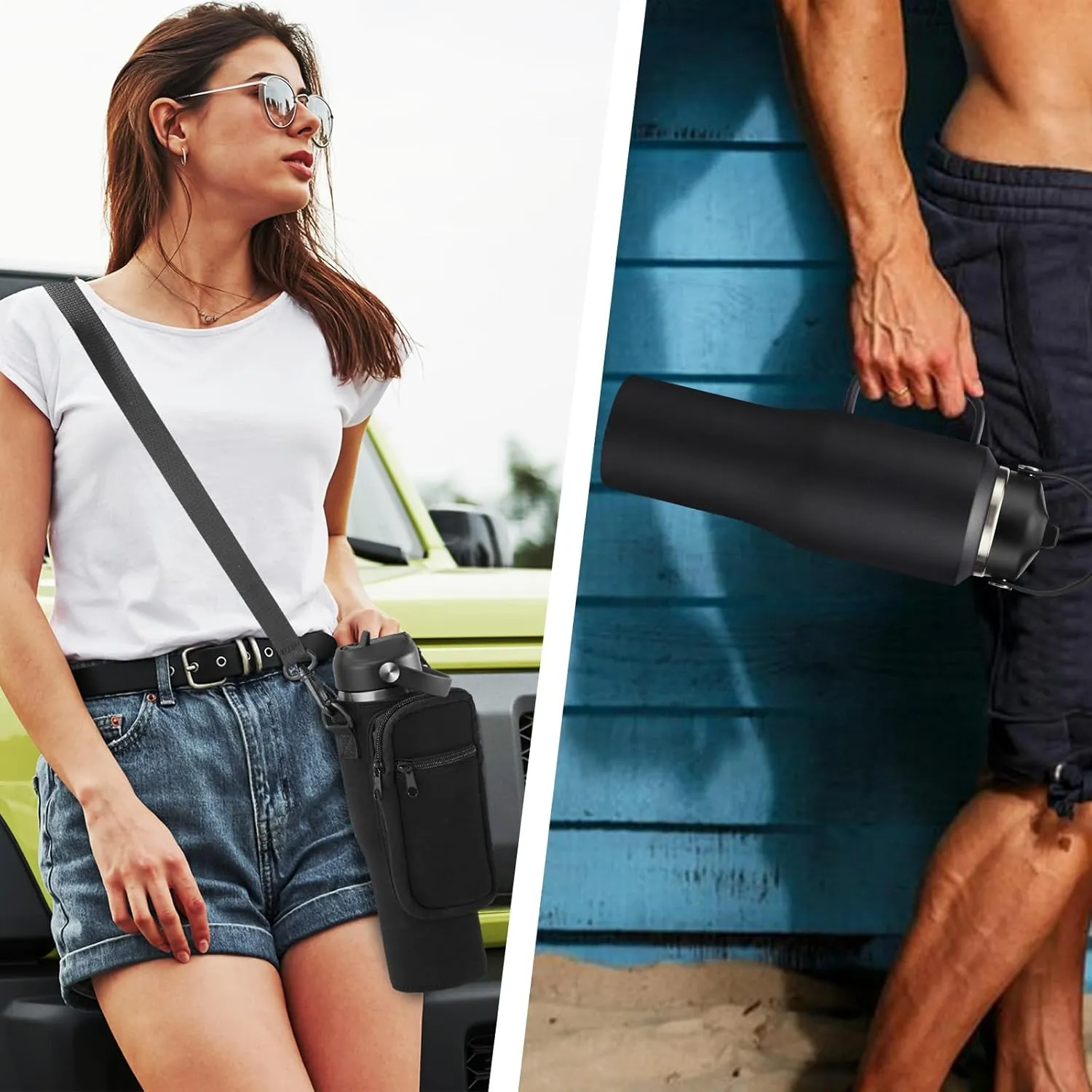 32 40 OZ Stainless-Steel Tumblers with Handle - Vacuum Insulated Water Bottles with Straw, Strap Carrier Bag & Protective Boot, Leak Proof Coffee Tumbler Thermo Flask Cups for Car Office Gym