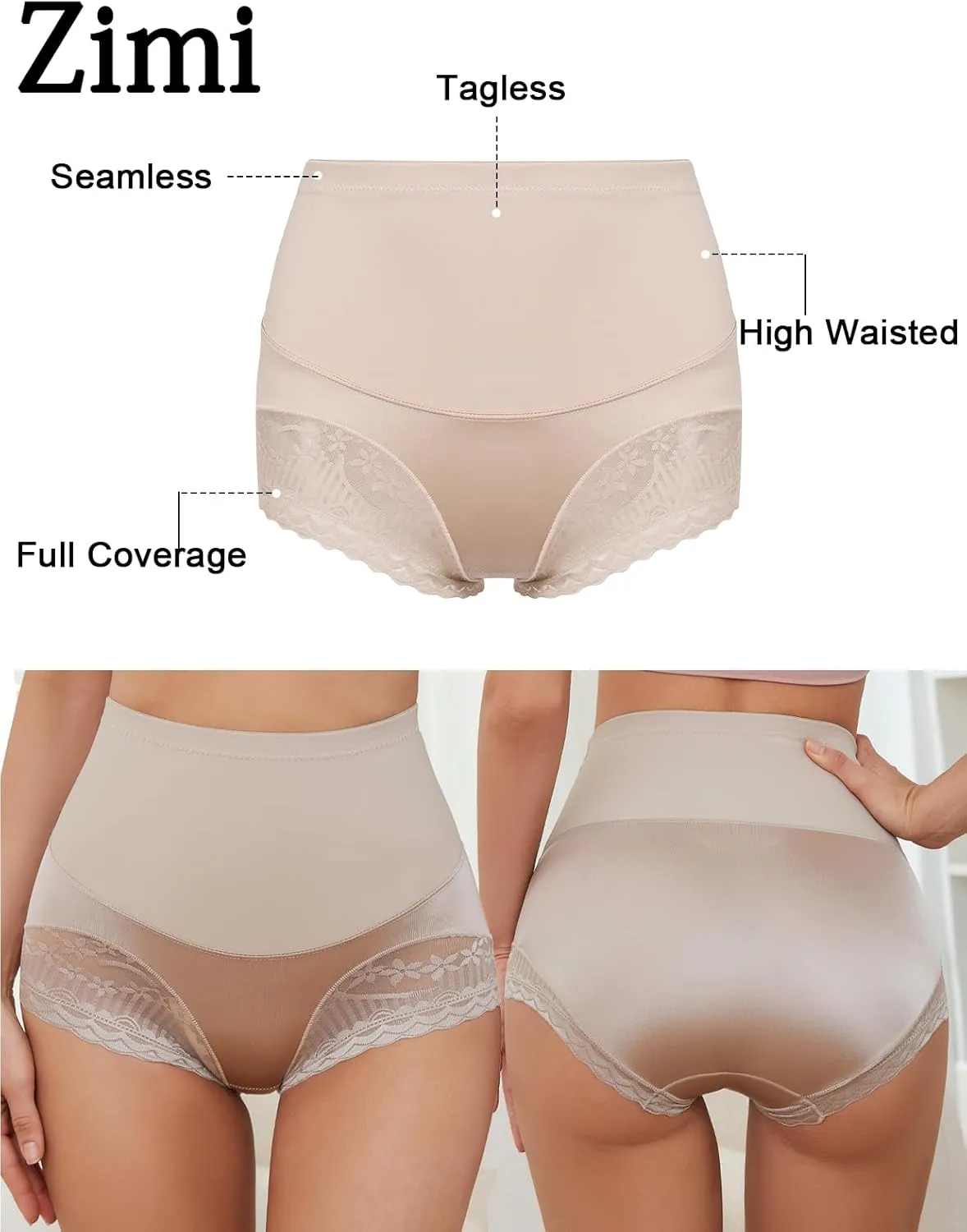 4 Packs Women's Tummy Control Underwear High Waisted Shapewear Panties Stretch Full Coverage Briefs