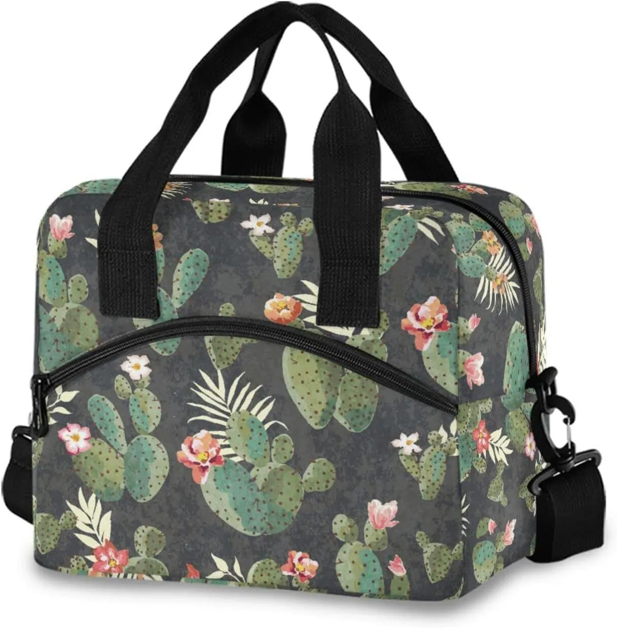 ALAZA Vintage Cactus Print Pattern with Flower Insulated Lunch Box Reusable Cooler Bags with Shoulder Strap for Women Men Adults, 19-Can (12.5L)