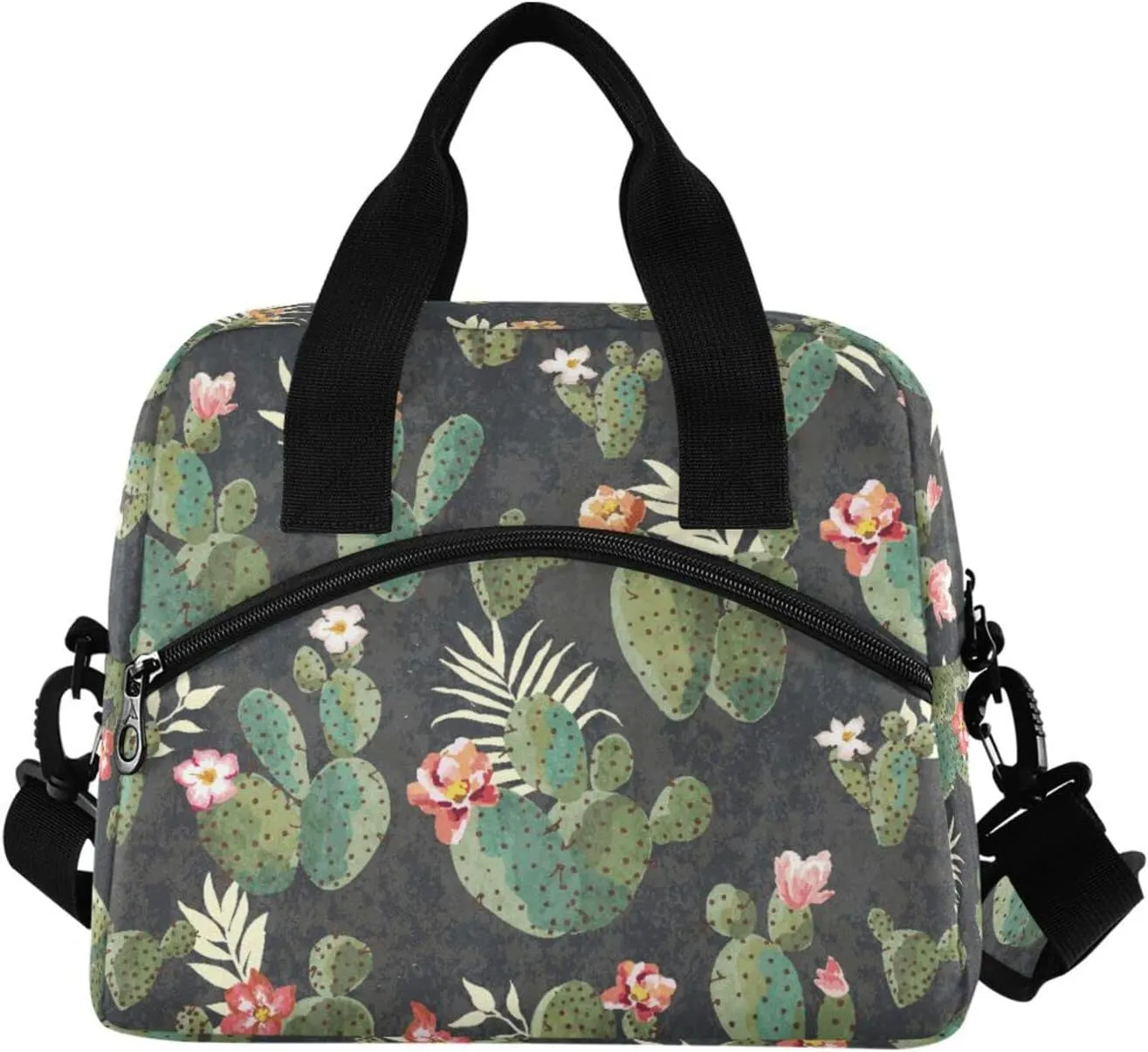 ALAZA Vintage Cactus Print Pattern with Flower Insulated Lunch Box Reusable Cooler Bags with Shoulder Strap for Women Men Adults, 19-Can (12.5L)