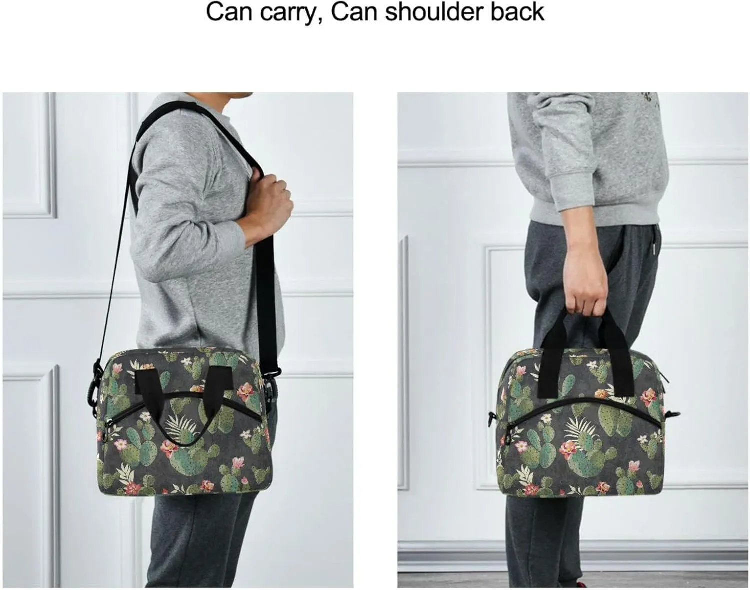 ALAZA Vintage Cactus Print Pattern with Flower Insulated Lunch Box Reusable Cooler Bags with Shoulder Strap for Women Men Adults, 19-Can (12.5L)