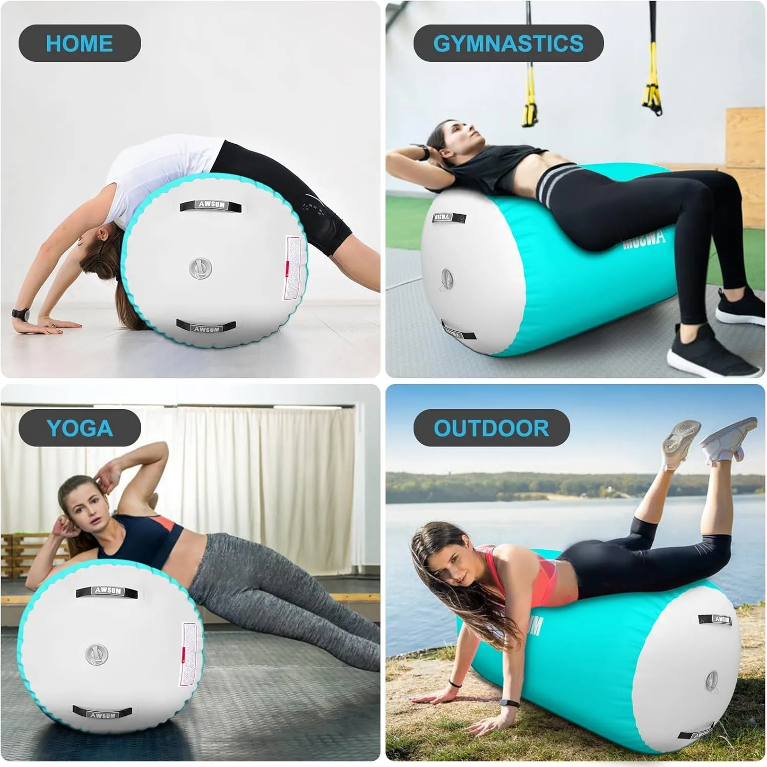 AWSUM 1 PCS Gymnastics Barrel Air Roller Inflatable Tumbling Mat Back Handspring Trainer for Octagon Mat Gym Gymnastics Equipment，No Electric Pump