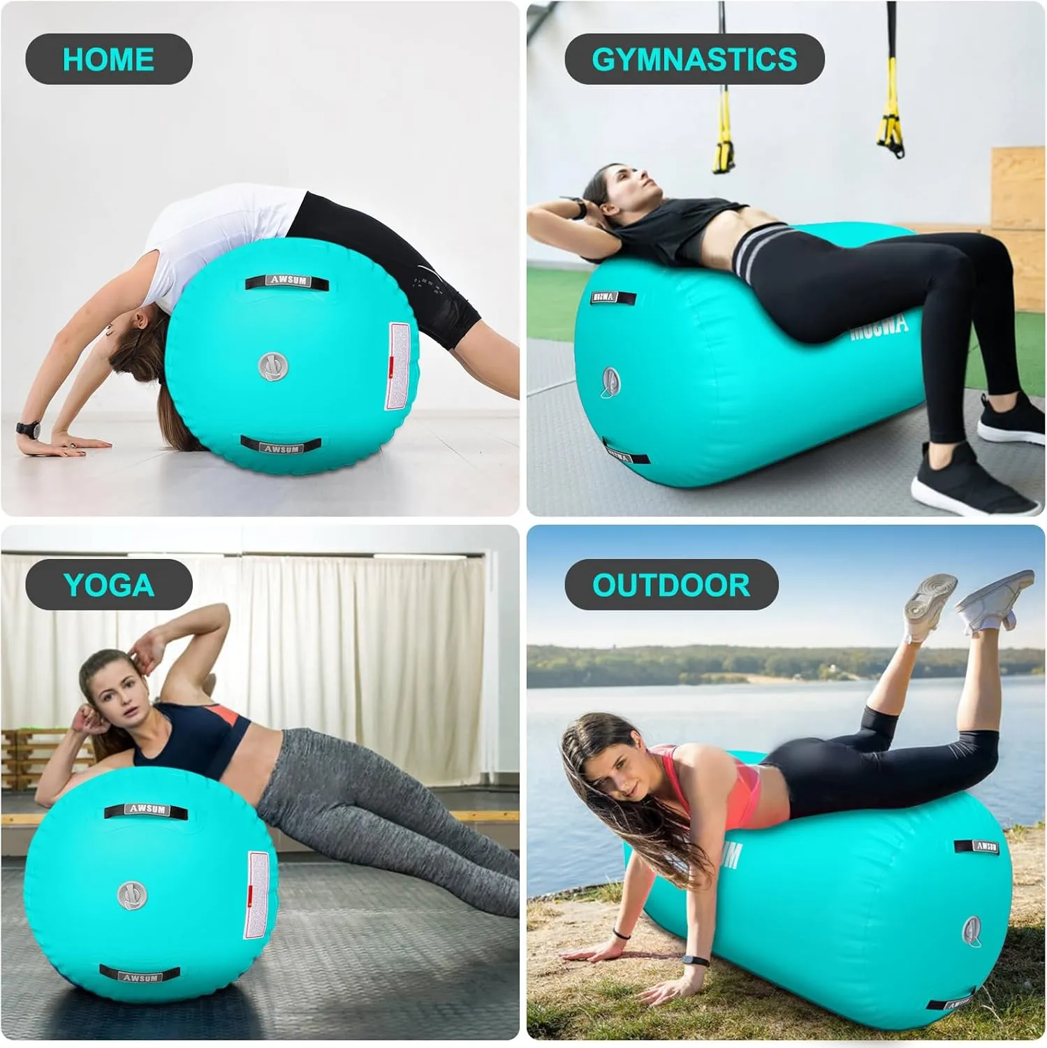 AWSUM 1 PCS Gymnastics Barrel Air Roller Inflatable Tumbling Mat Back Handspring Trainer for Octagon Mat Gym Gymnastics Equipment，No Electric Pump