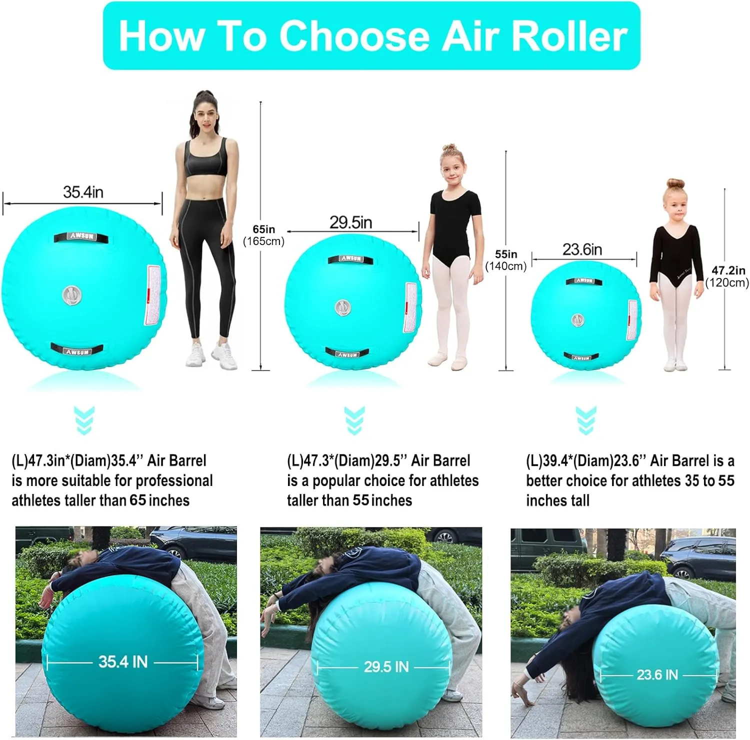 AWSUM 1 PCS Gymnastics Barrel Air Roller Inflatable Tumbling Mat Back Handspring Trainer for Octagon Mat Gym Gymnastics Equipment，No Electric Pump