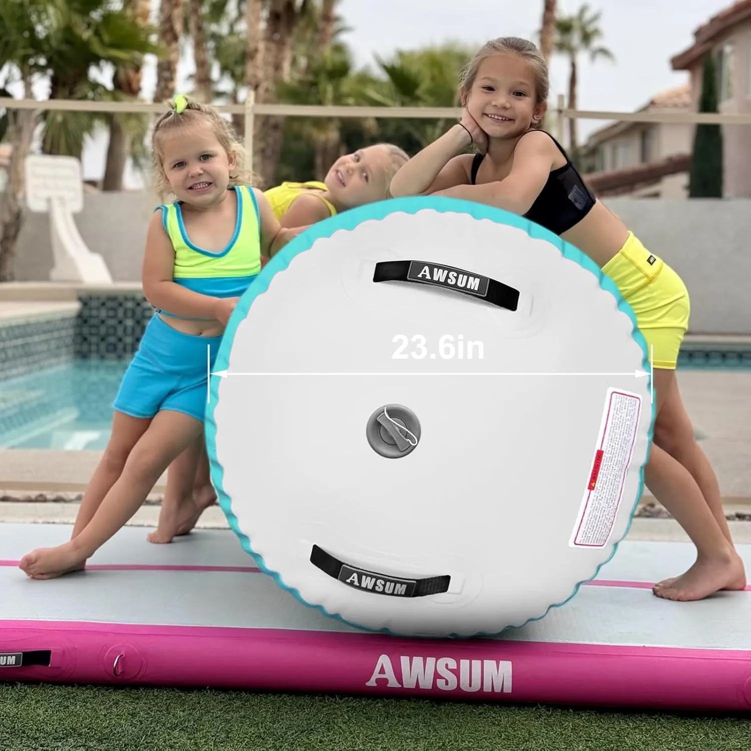 AWSUM 1 PCS Gymnastics Barrel Air Roller Inflatable Tumbling Mat Back Handspring Trainer for Octagon Mat Gym Gymnastics Equipment，No Electric Pump