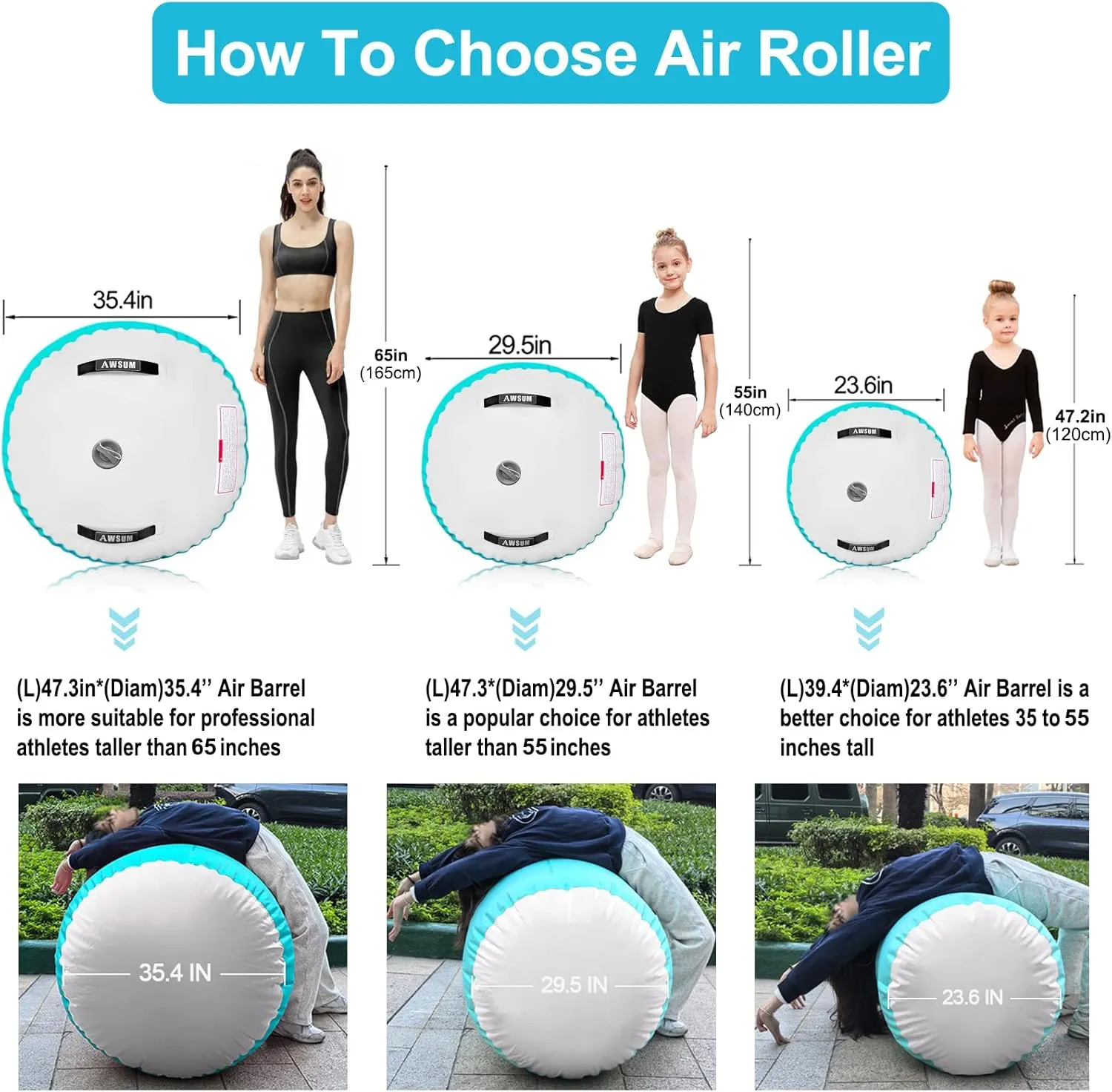 AWSUM 1 PCS Gymnastics Barrel Air Roller Inflatable Tumbling Mat Back Handspring Trainer for Octagon Mat Gym Gymnastics Equipment，No Electric Pump