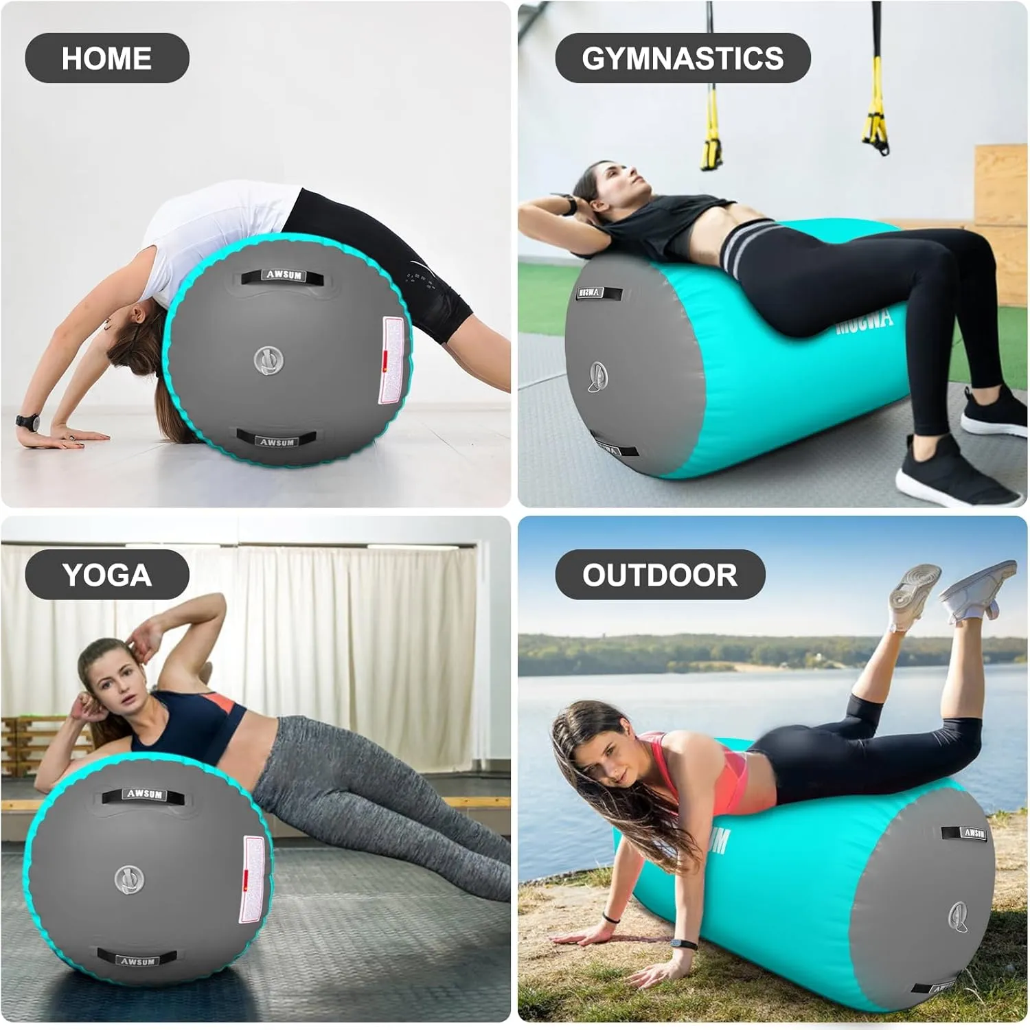 AWSUM Air Roller Gymnastics Barrel Inflatable Tumbling Mat Back Handspring Trainer for Octagon Mat Gym Home Gymnastics Equipment，No Electric Pump