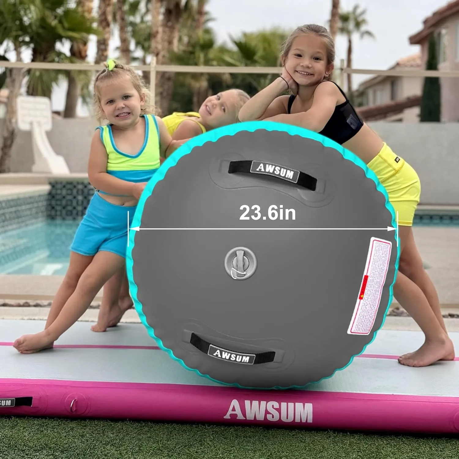 AWSUM Air Roller Gymnastics Barrel Inflatable Tumbling Mat Back Handspring Trainer for Octagon Mat Gym Home Gymnastics Equipment，No Electric Pump