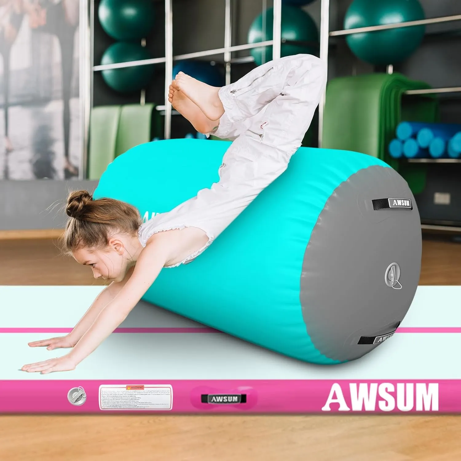 AWSUM Air Roller Gymnastics Barrel Inflatable Tumbling Mat Back Handspring Trainer for Octagon Mat Gym Home Gymnastics Equipment，No Electric Pump