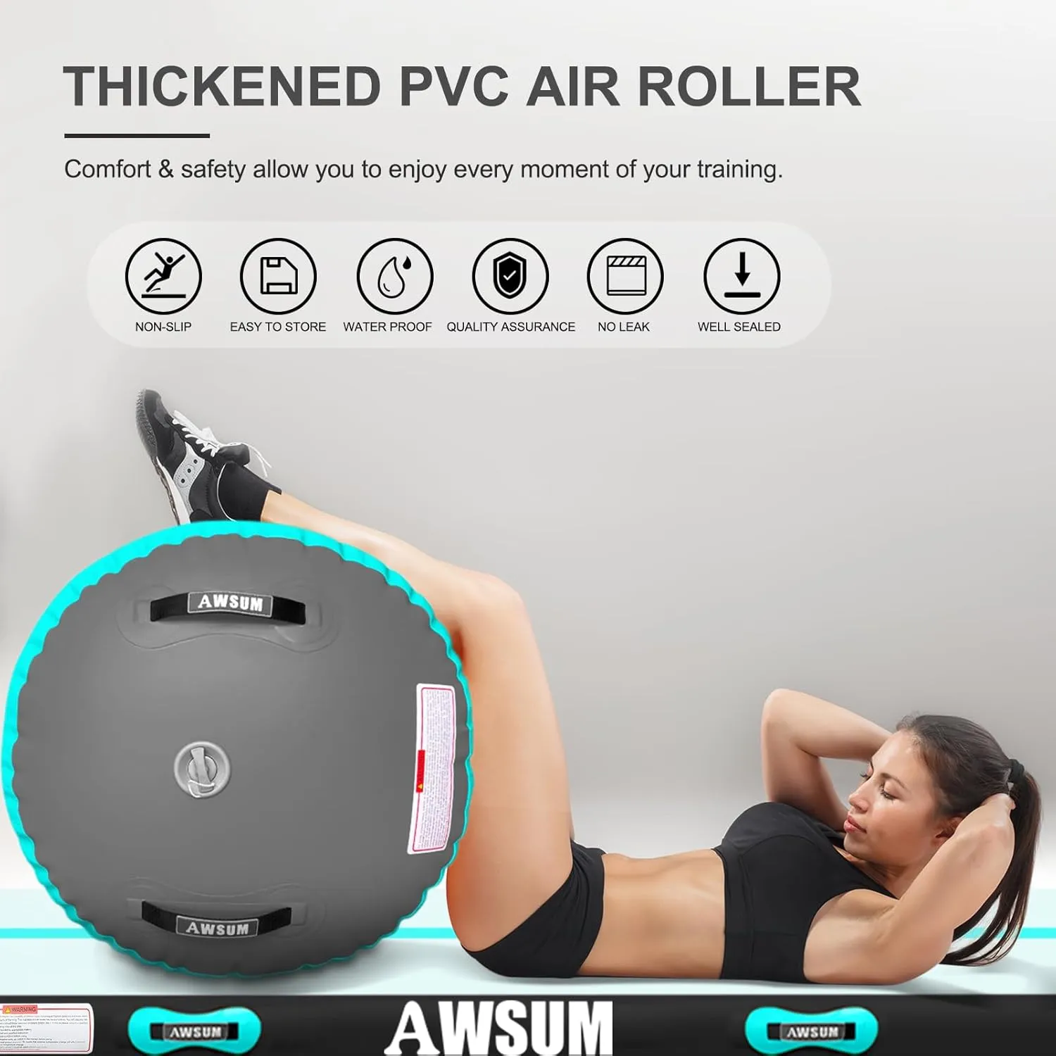AWSUM Air Roller Gymnastics Barrel Inflatable Tumbling Mat Back Handspring Trainer for Octagon Mat Gym Home Gymnastics Equipment，No Electric Pump