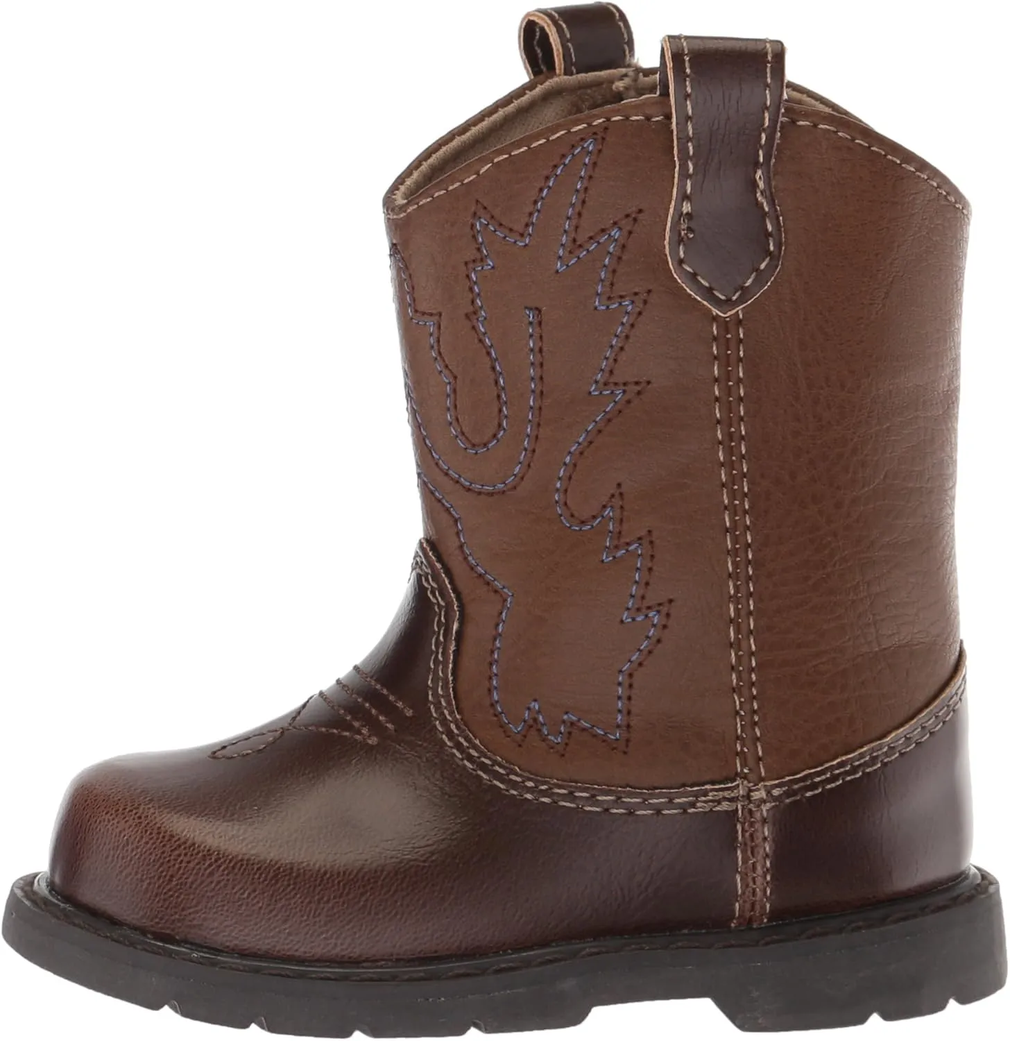 Baby Deer, Faux-leather, Rubber-soled, Kids Round Toe Western Boot for Toddler Boys or Girls with Ornamental Cowboy Stitching and Hook-and-loop Closure
