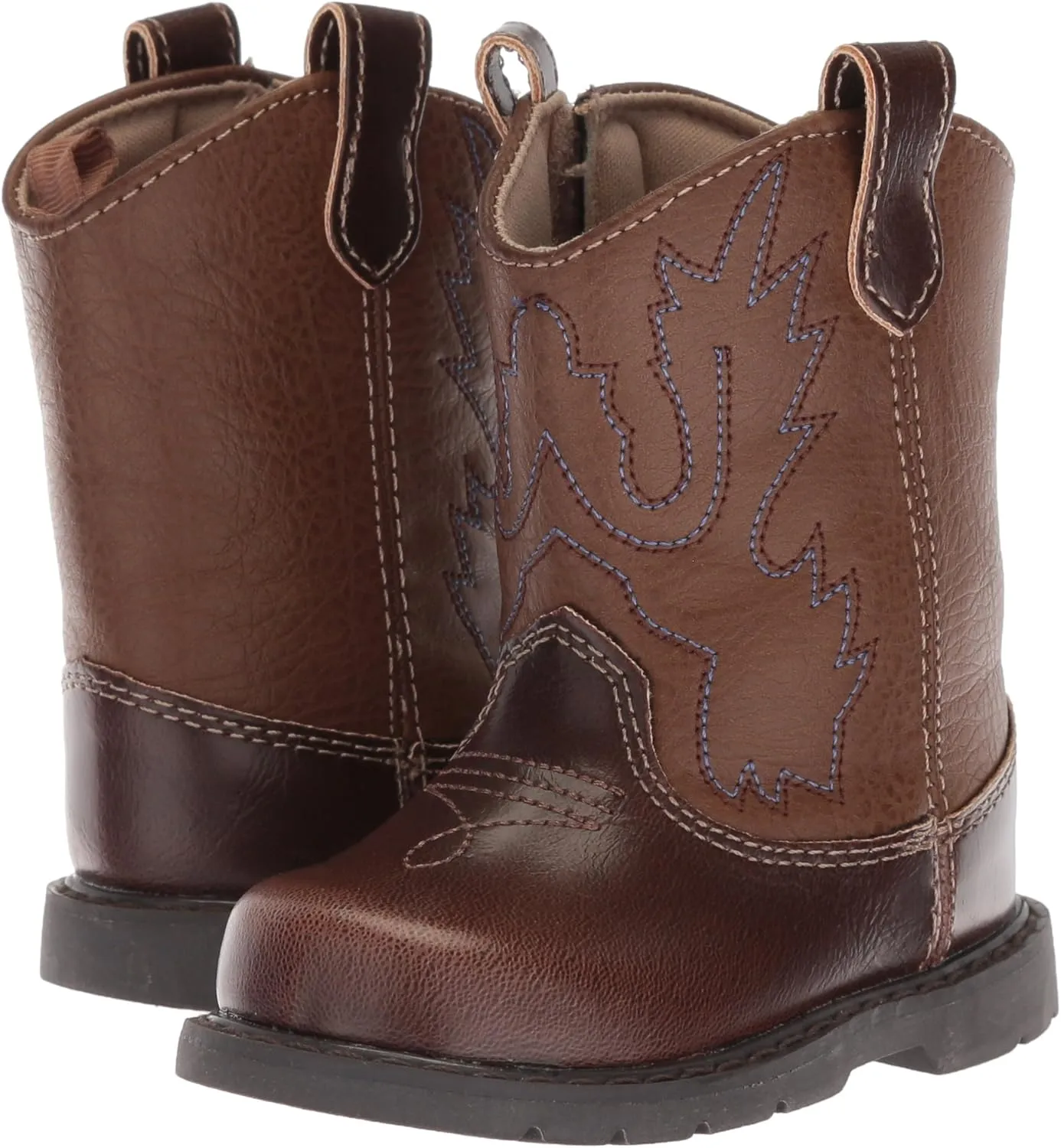 Baby Deer, Faux-leather, Rubber-soled, Kids Round Toe Western Boot for Toddler Boys or Girls with Ornamental Cowboy Stitching and Hook-and-loop Closure
