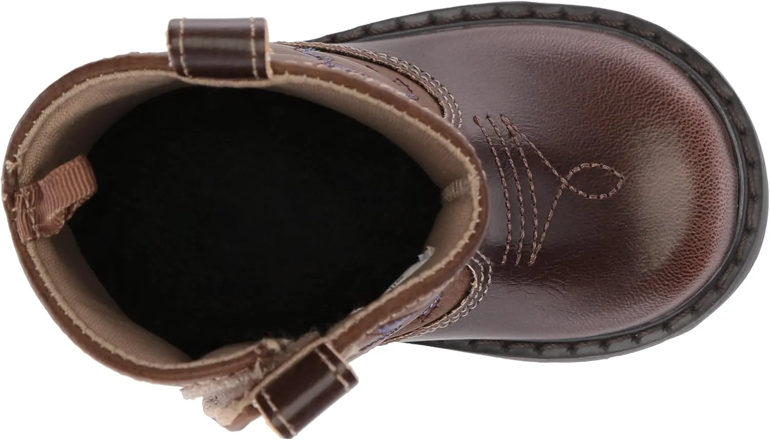 Baby Deer, Faux-leather, Rubber-soled, Kids Round Toe Western Boot for Toddler Boys or Girls with Ornamental Cowboy Stitching and Hook-and-loop Closure