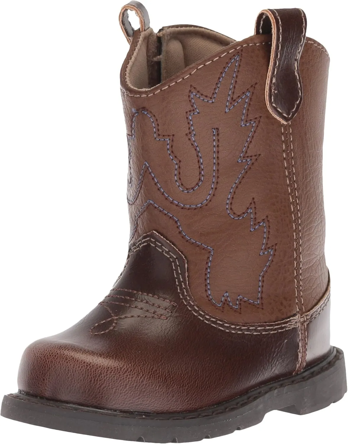 Baby Deer, Faux-leather, Rubber-soled, Kids Round Toe Western Boot for Toddler Boys or Girls with Ornamental Cowboy Stitching and Hook-and-loop Closure