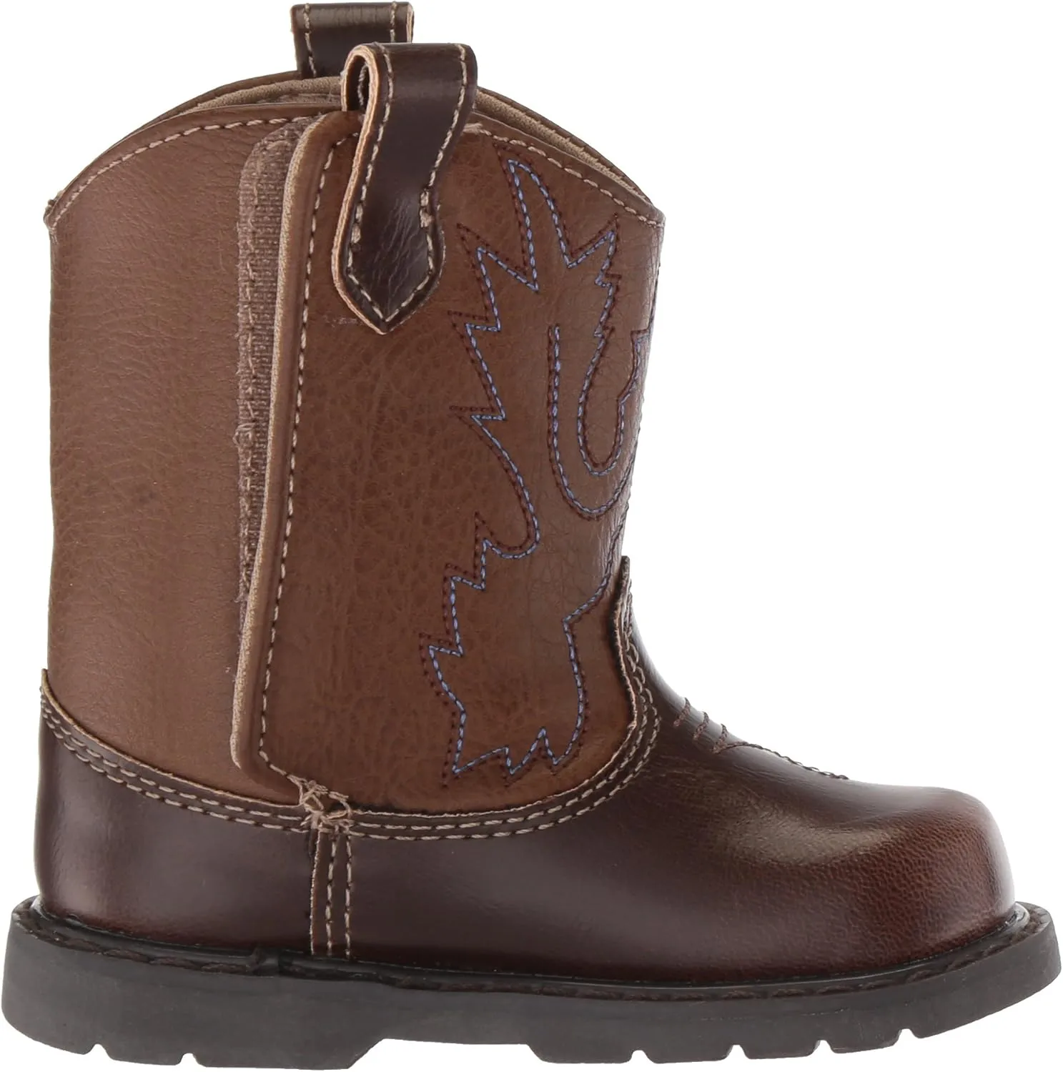 Baby Deer, Faux-leather, Rubber-soled, Kids Round Toe Western Boot for Toddler Boys or Girls with Ornamental Cowboy Stitching and Hook-and-loop Closure