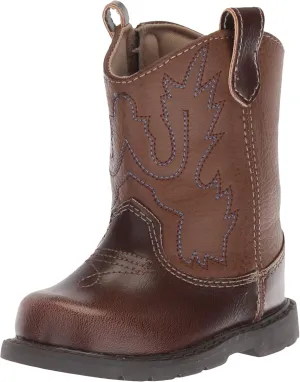 Baby Deer, Faux-leather, Rubber-soled, Kids Round Toe Western Boot for Toddler Boys or Girls with Ornamental Cowboy Stitching and Hook-and-loop Closure