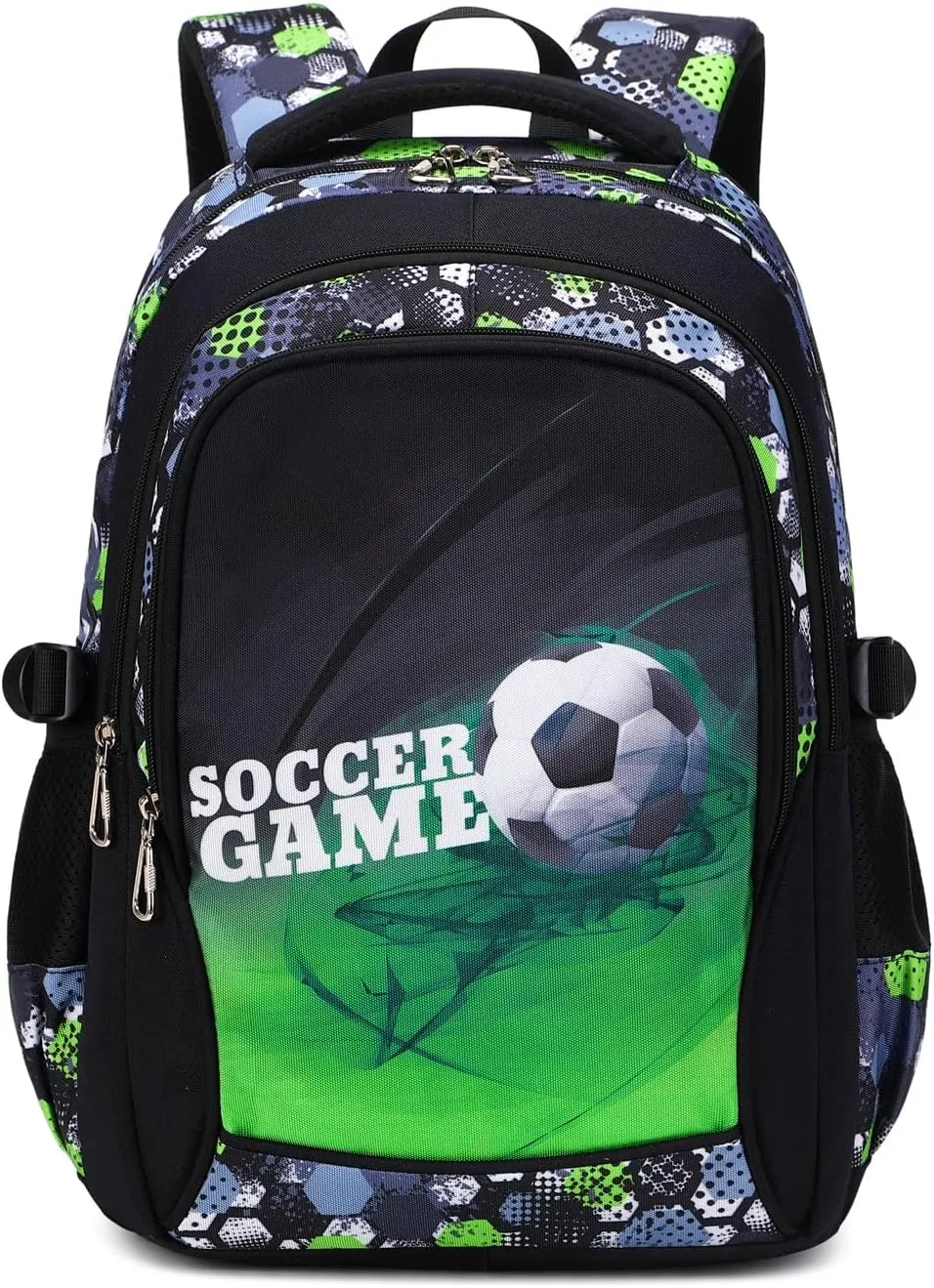 Backpack Boys Elementary School Bookbag Durable Heavy Duty Student Teenage Sturdy Kids Travel Waterproof Big (Green-Soccer)