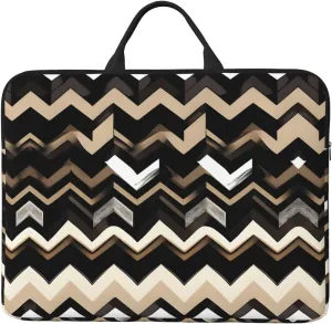 Black White Tan Zigzag print Durable Travel Laptop Bag HandBag Shockproof Carrying Bag Briefcase for 14inch Laptop Notebook