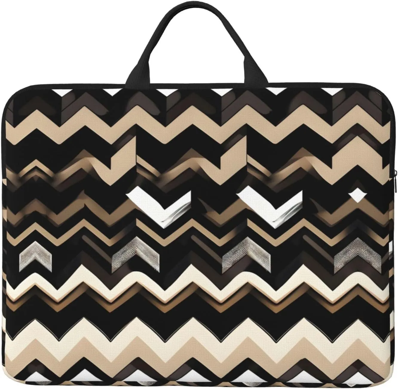 Black White Tan Zigzag print Durable Travel Laptop Bag HandBag Shockproof Carrying Bag Briefcase for 14inch Laptop Notebook
