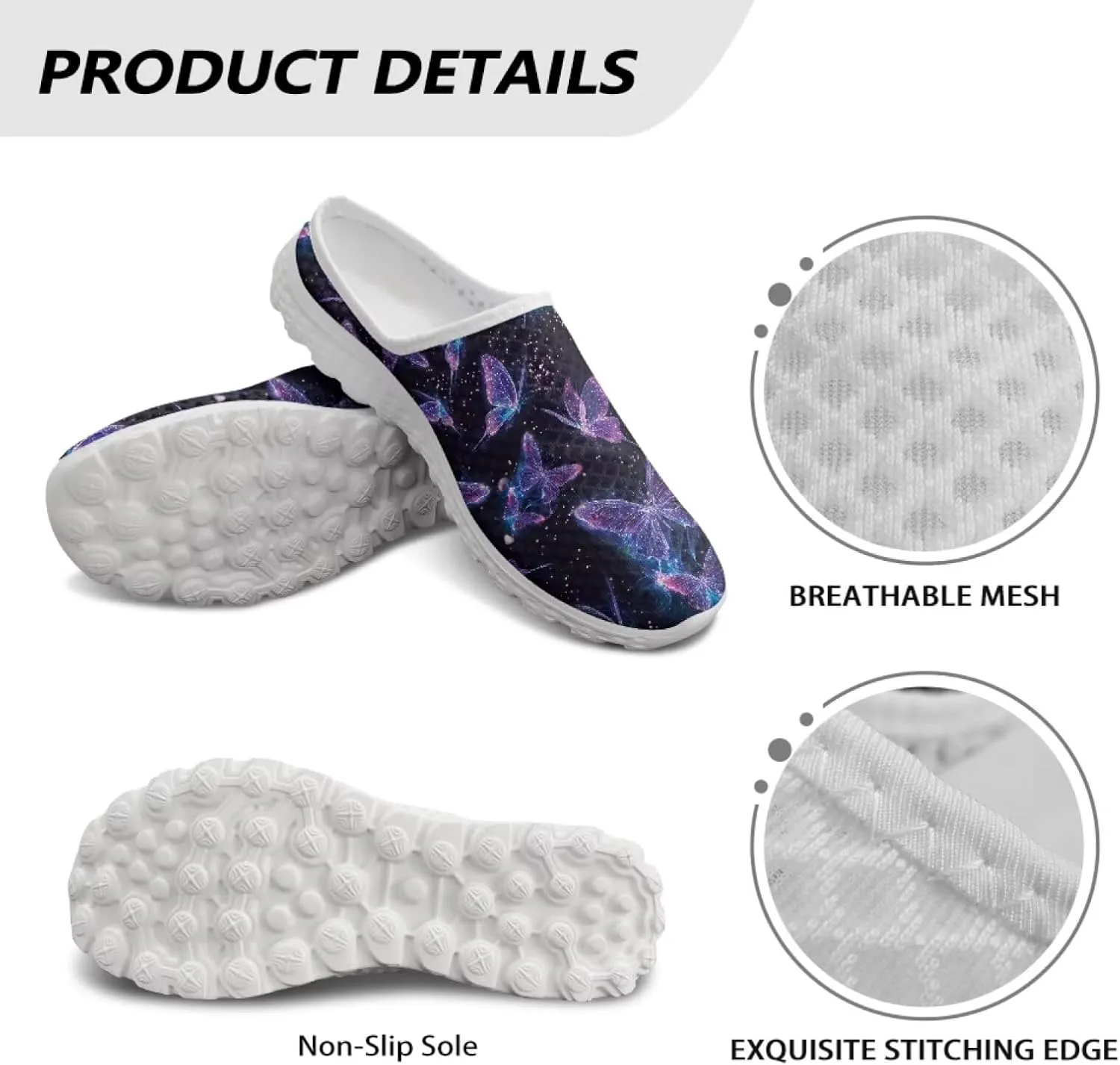 Butterfly Mule Tennis Shoes for Women Round Toe Classic Garden Clogs Lightweight Travel Shoes with EVA Sole