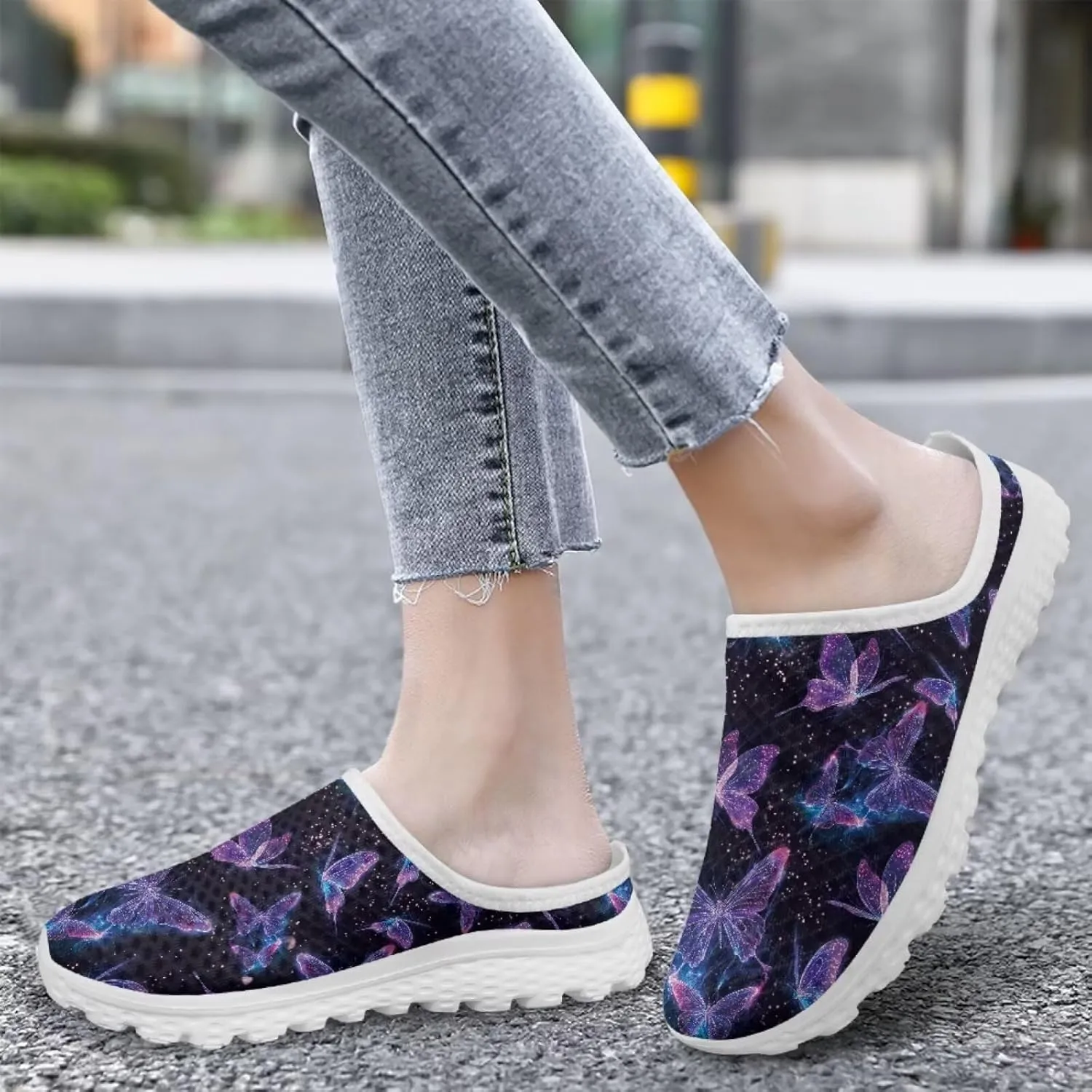 Butterfly Mule Tennis Shoes for Women Round Toe Classic Garden Clogs Lightweight Travel Shoes with EVA Sole