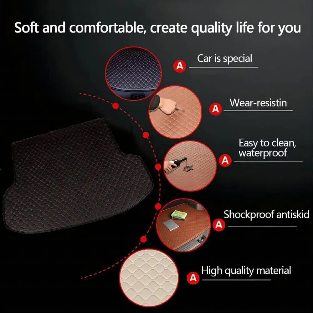 Car Leather Boot Mats for Mitsubishi Mirage 2012-2022, All-Weather Boot Liner Waterproof Non-Slip Cargo Carpet Protective Mat,F