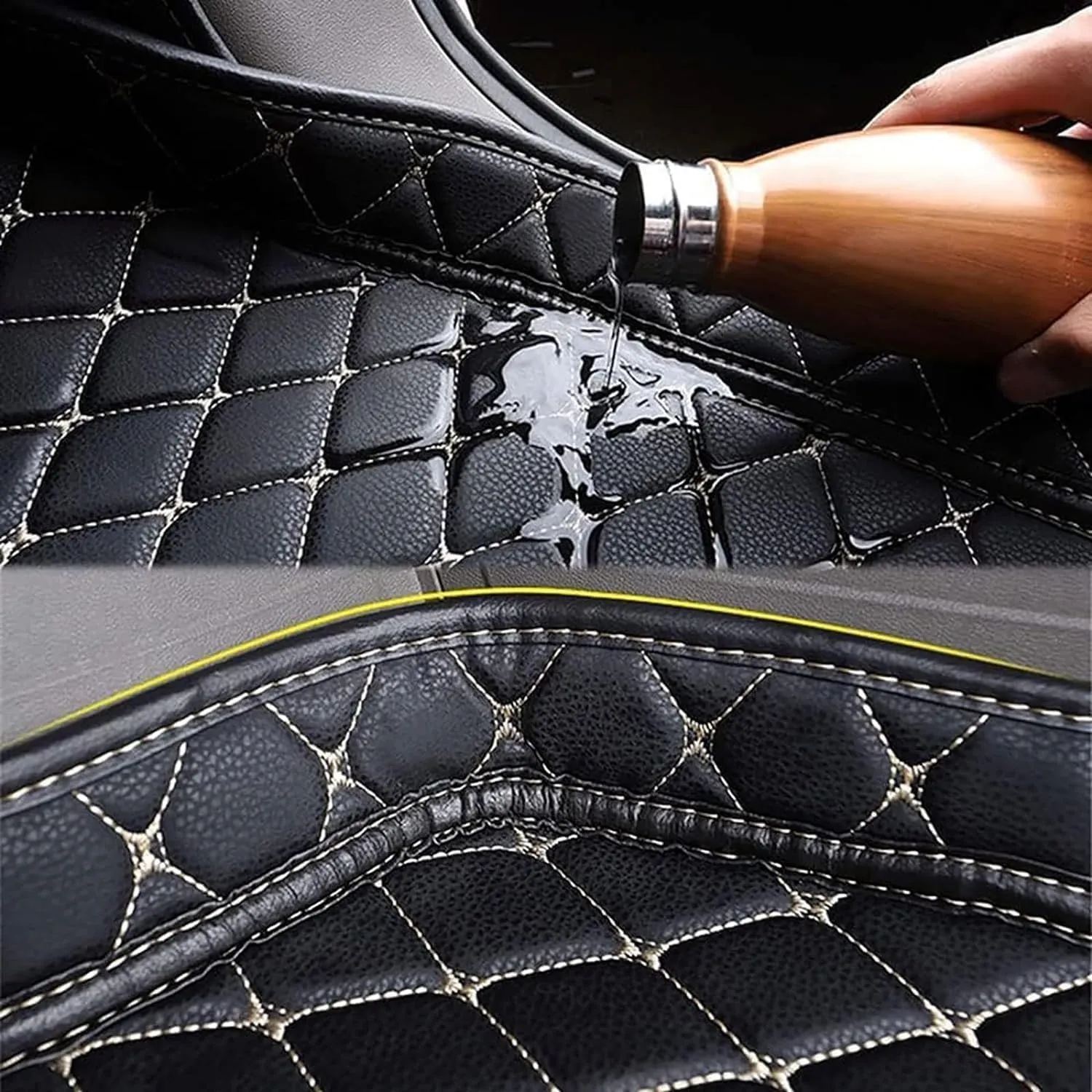Car Leather Boot Mats for Mitsubishi Mirage 2012-2022, All-Weather Boot Liner Waterproof Non-Slip Cargo Carpet Protective Mat,F