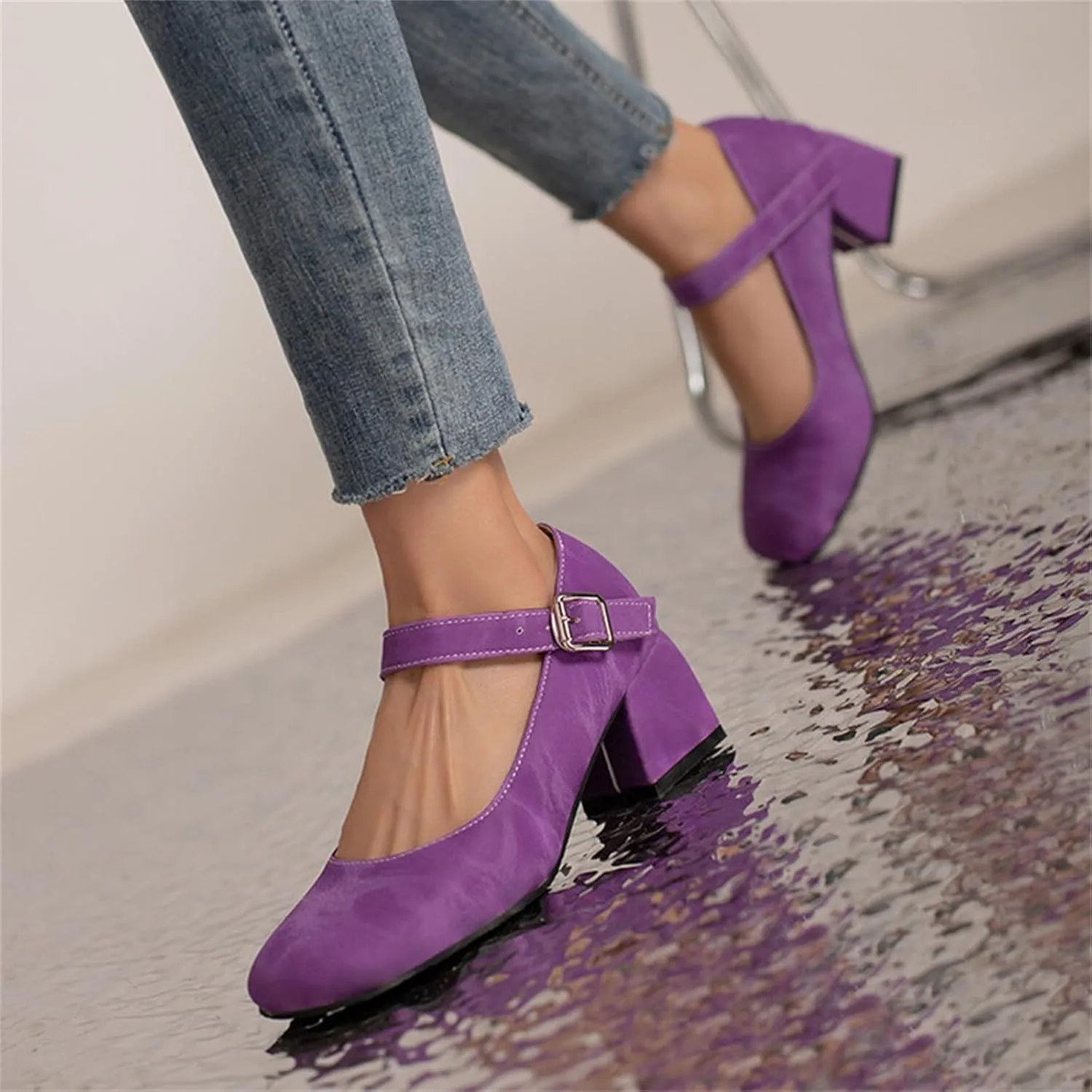 Chunky Heels Sandals for Women Slip On Square Toe Backless Orthopedic Block Low Heel Sandal Adjustable Ankle Strap Ladies Comfy Cushion Footbed Classic Dressy Shoes for Party Prom Bridal Wedding