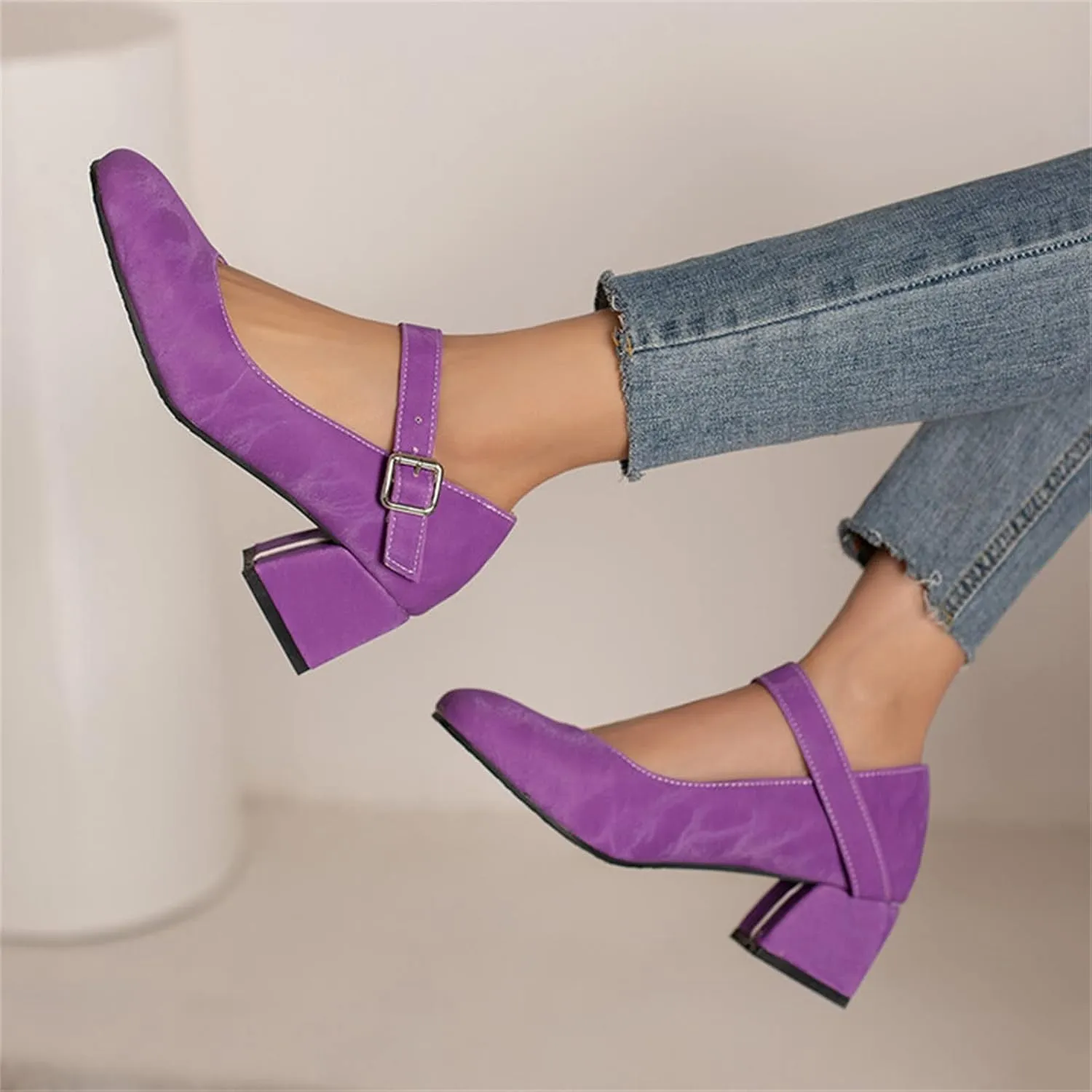 Chunky Heels Sandals for Women Slip On Square Toe Backless Orthopedic Block Low Heel Sandal Adjustable Ankle Strap Ladies Comfy Cushion Footbed Classic Dressy Shoes for Party Prom Bridal Wedding
