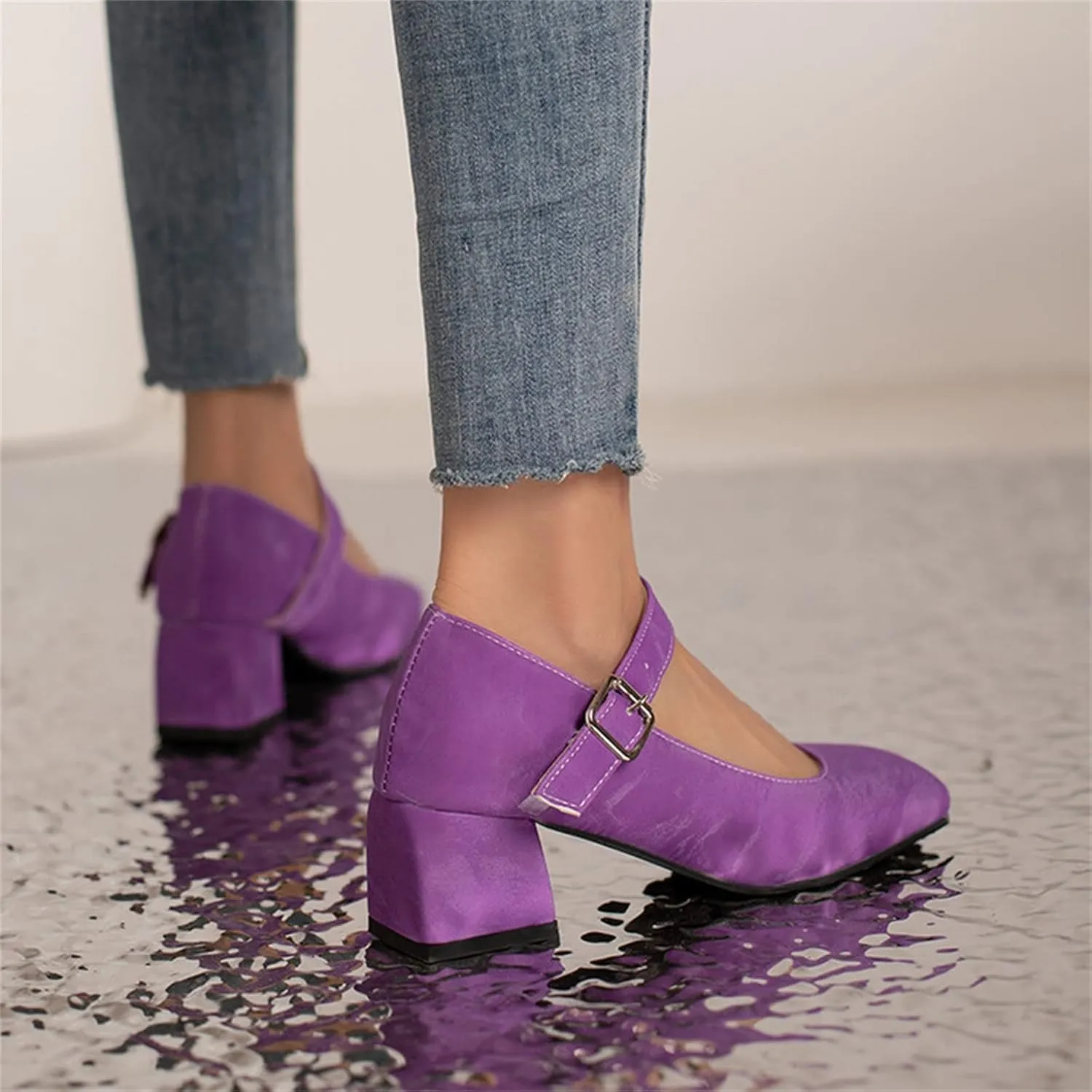 Chunky Heels Sandals for Women Slip On Square Toe Backless Orthopedic Block Low Heel Sandal Adjustable Ankle Strap Ladies Comfy Cushion Footbed Classic Dressy Shoes for Party Prom Bridal Wedding
