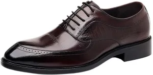 Classic Height Increase Leather Shoes Men's Lace-Up Business Casual Shoes Vintage Brogue Wingtip Dress Oxfords