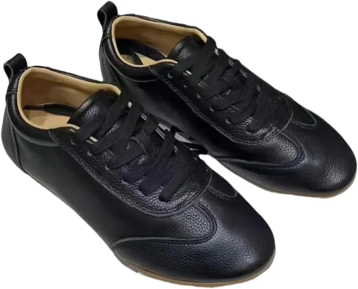 Classic Lace-up White Sneakers for Women Soft-Soled and Soft-surfaced Genuine Leather Flats Shoes Sporty Light Activities Casual Wear Office Work