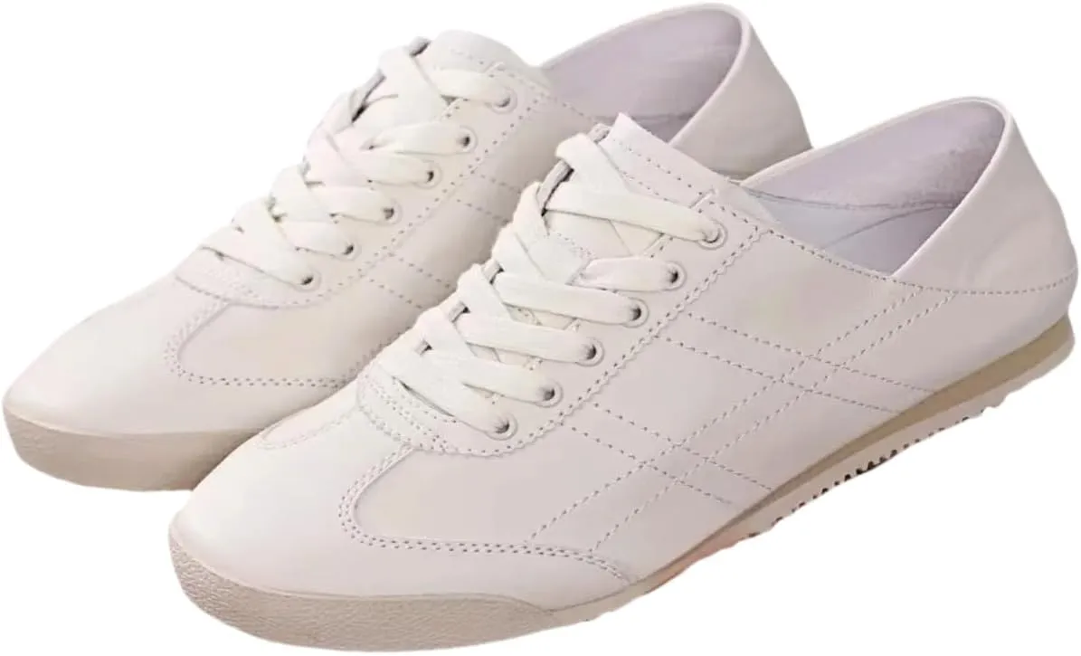 Classic Lace-up White Sneakers for Women Soft-Soled and Soft-surfaced Genuine Leather Flats Shoes Sporty Light Activities Casual Wear Office Work