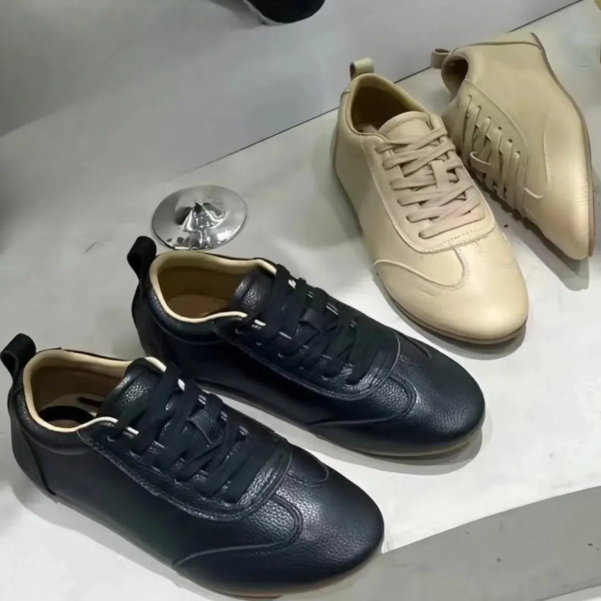 Classic Lace-up White Sneakers for Women Soft-Soled and Soft-surfaced Genuine Leather Flats Shoes Sporty Light Activities Casual Wear Office Work