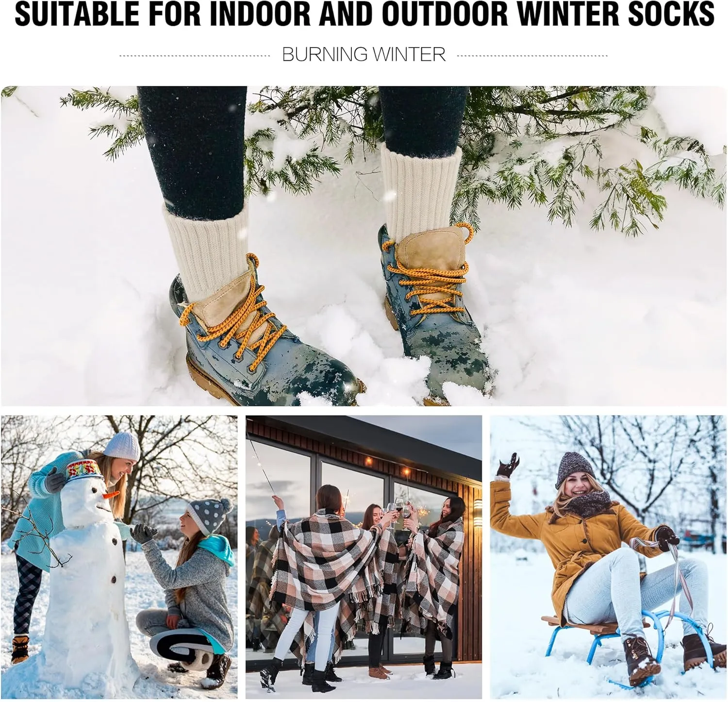 CLOSEMATE Womens Thick Full Cushioned Thermal Warm Boot Socks for Winter 3 Pairs