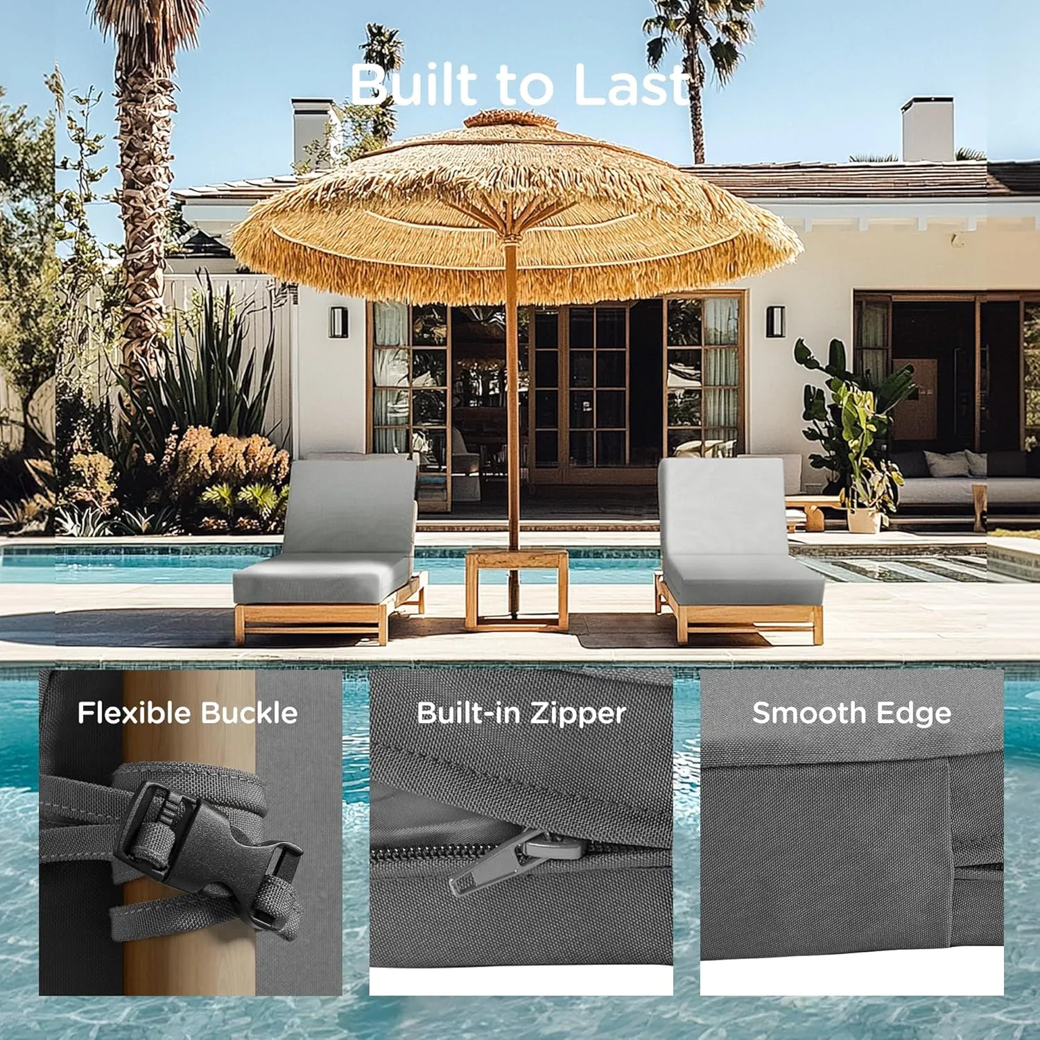 Codi Chaise Lounge Cushions Outdoor, Pool Lounges Chair Cushion Set, Waterproof for Patio Furniture, 72 x 22.5 x 3.5 Inch 2PK Grey