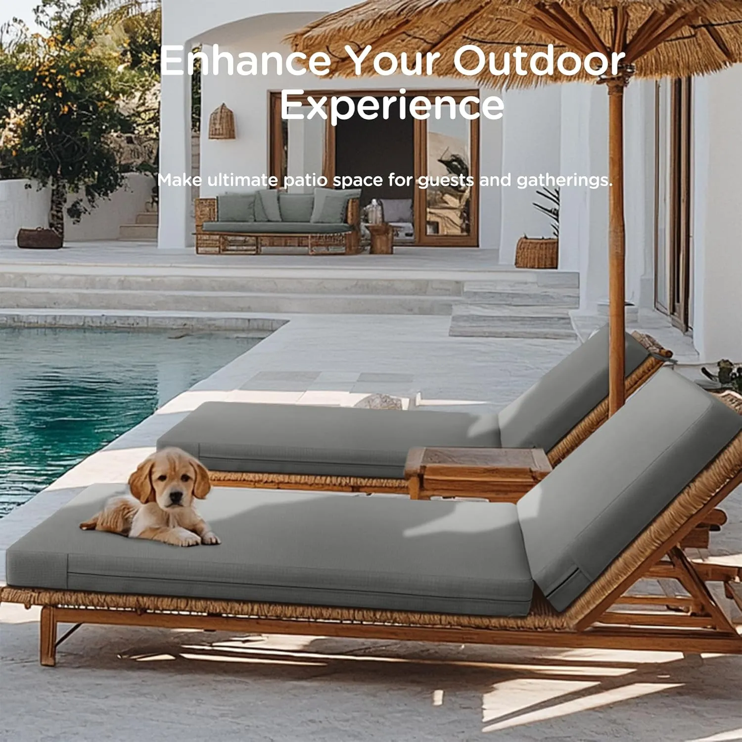 Codi Chaise Lounge Cushions Outdoor, Pool Lounges Chair Cushion Set, Waterproof for Patio Furniture, 72 x 22.5 x 3.5 Inch 2PK Grey