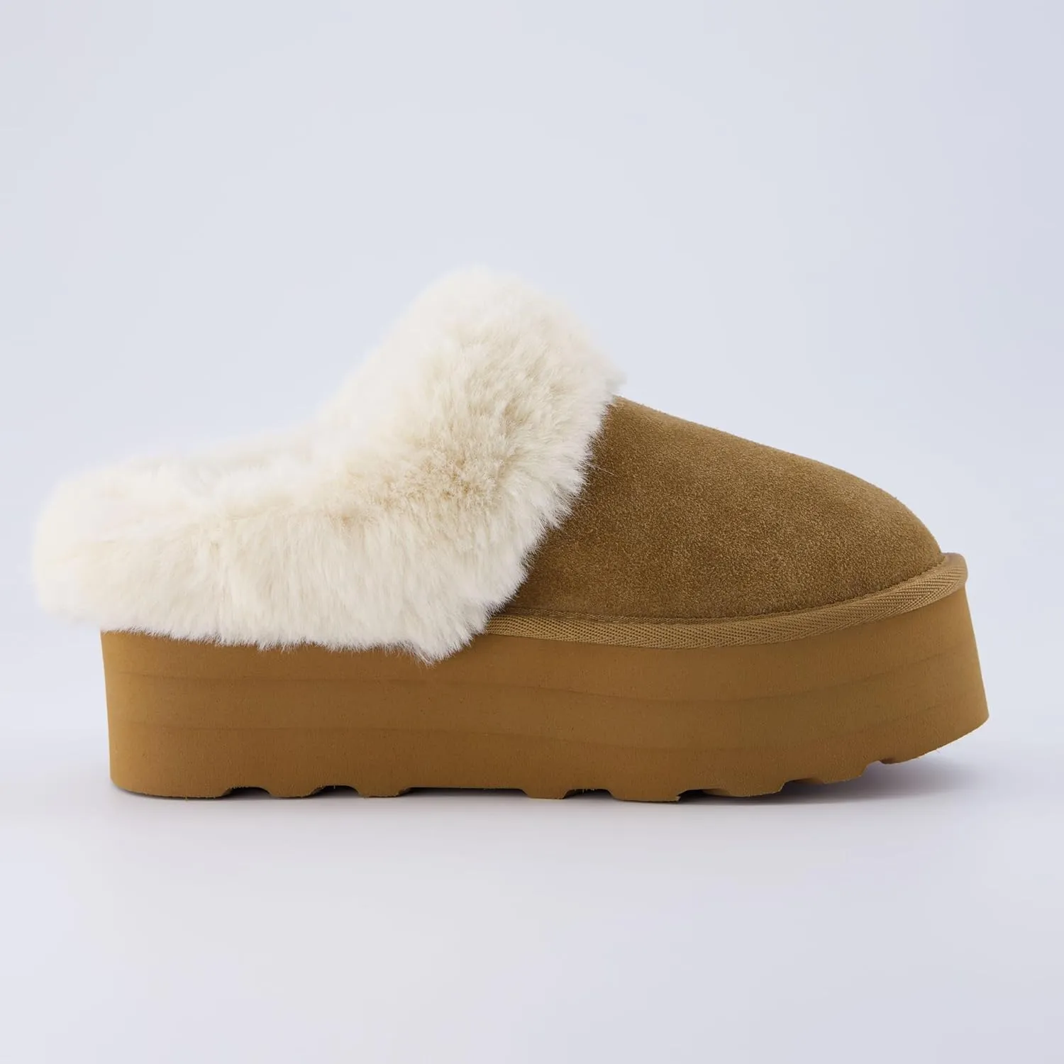 CUSHIONAIRE Women's Husky Genuine Suede cozy mule Platform  Memory Foam, Wide Widths Available