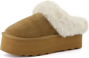 CUSHIONAIRE Women's Husky Genuine Suede cozy mule Platform  Memory Foam, Wide Widths Available