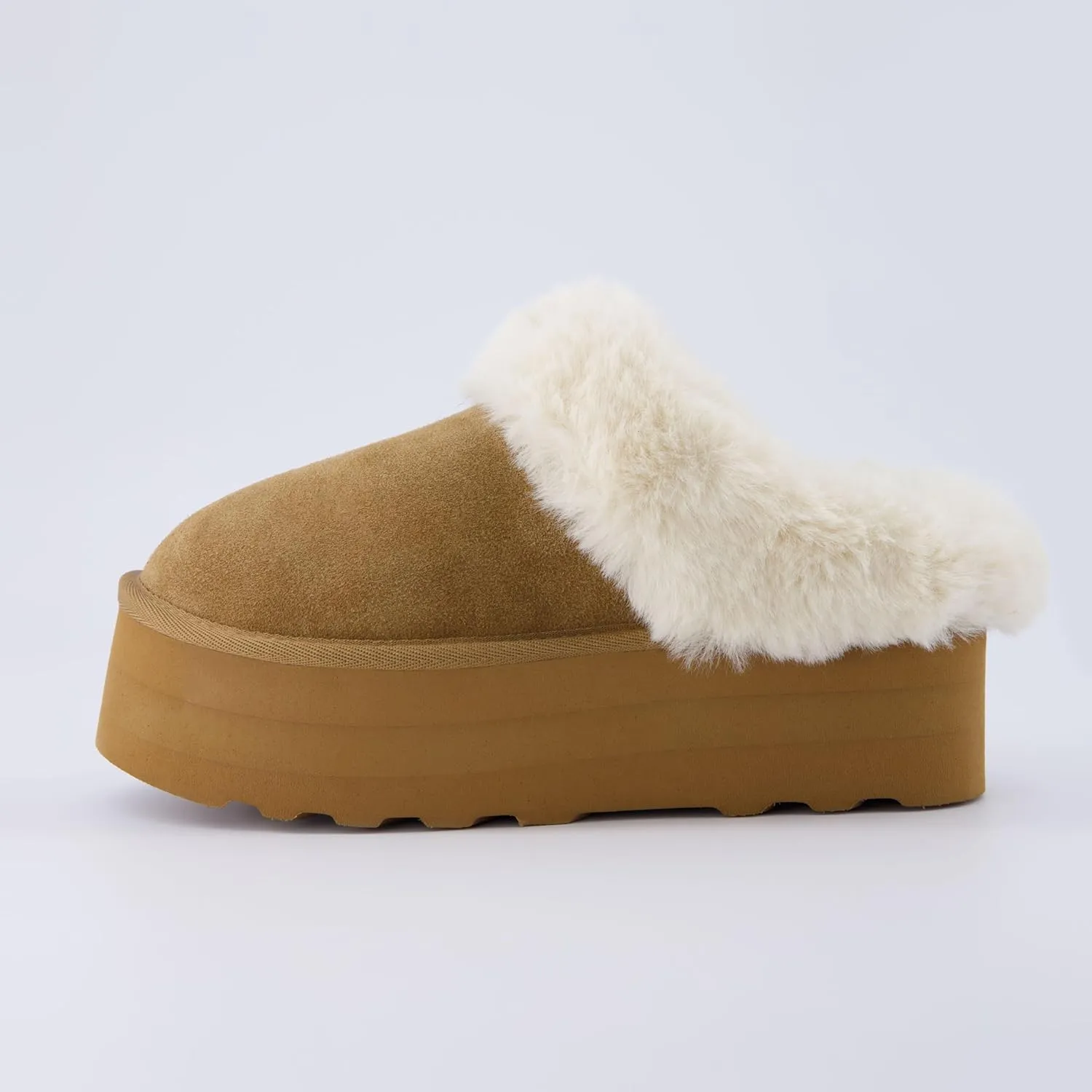CUSHIONAIRE Women's Husky Genuine Suede cozy mule Platform  Memory Foam, Wide Widths Available