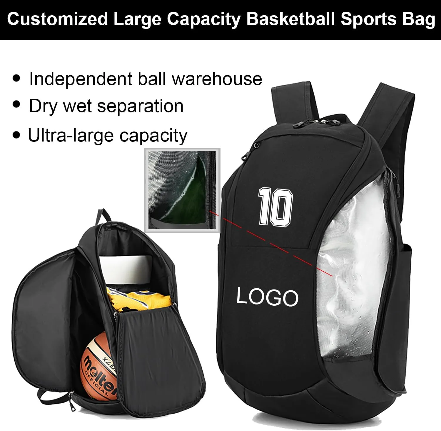 Custom Basketball Backpack for Mens,Personalized Sports Bag with Ball Compartment, Durable Waterproof Gym Backpack, Travel, and Outdoor Activities (Orange)
