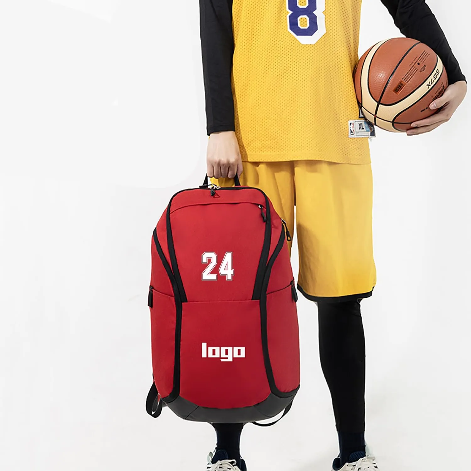 Custom Basketball Backpack for Mens,Personalized Sports Bag with Ball Compartment, Durable Waterproof Gym Backpack, Travel, and Outdoor Activities (Orange)