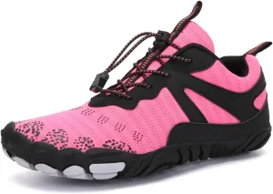 DHAEY Deadlift Shoes for Men Women Rubber Non-Slip Sole Soft Bottom Wear Resistance Lace-Up Comfortable Fitness Cross-Trainer Sneakers (Color : Pink Black, Size : 11 Women/9.5 Men)