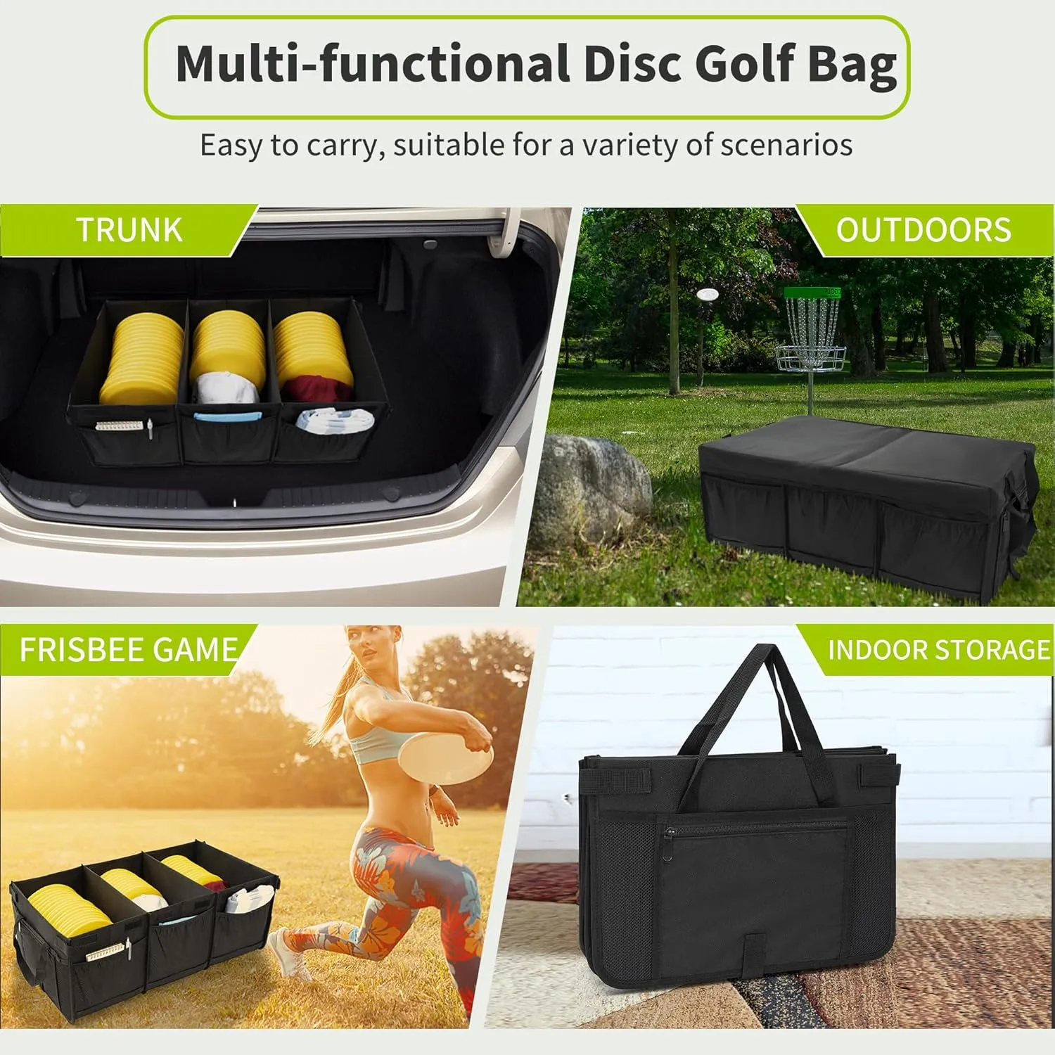 Disc Golf Storage Bag Durable Large Capacity with Dividers and Multi Side Pockets, Black