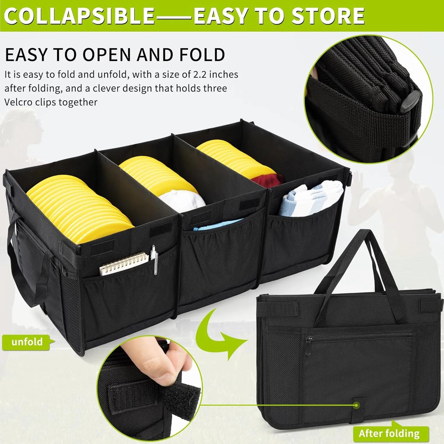 Disc Golf Storage Bag Durable Large Capacity with Dividers and Multi Side Pockets, Black