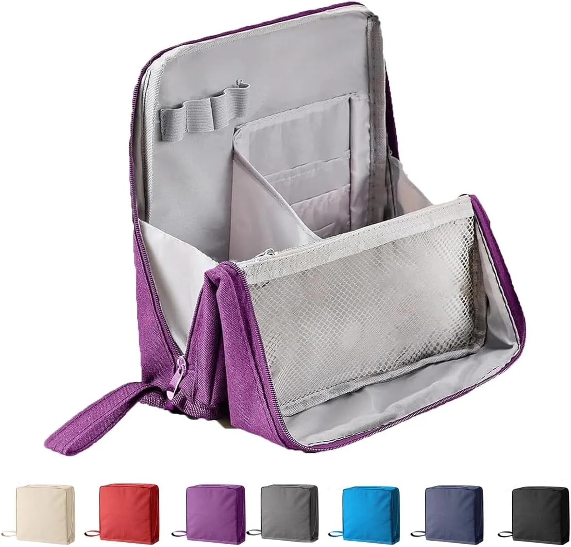 Doresty Makeup Bag, Standing Makeup Bag – Portable, Large Capacity, Multi-Purpose Large Capacity Oxford Cloth Standing Makeups Bags, Waterproof Multifunctional Make up Bags(Purple)
