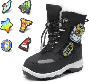 DREAM PAIRS Boys Toddler Snow Boots Interchangeable Accessories Slip Resistant Faux Fur Lined Mid Calf Little Kids Winter Shoes